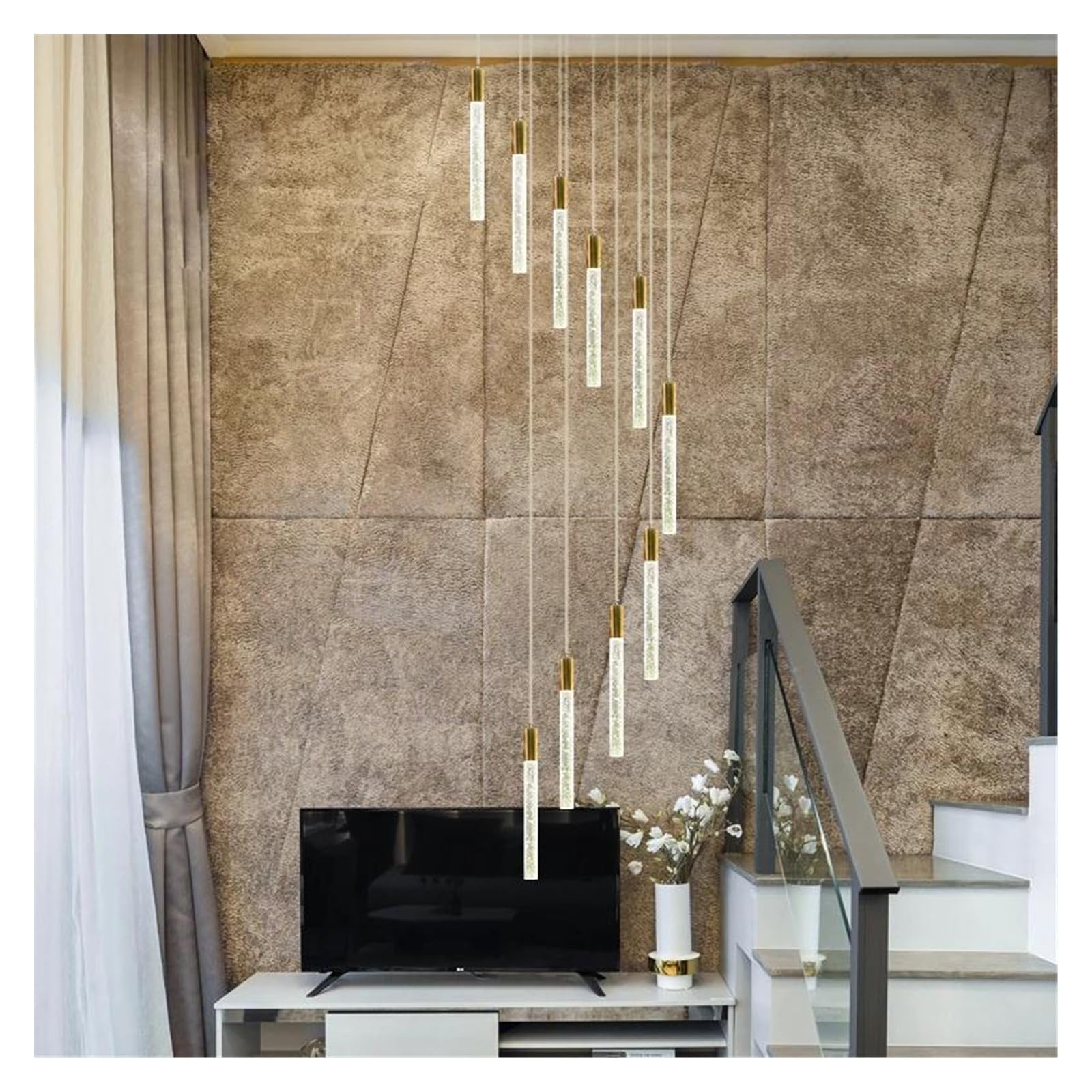 Genérico Lámparas de araña, Lámpara de araña LED moderna for sala estar, lámpara cristal, for escalera, lámparas largas en espiral, luz for el hogar