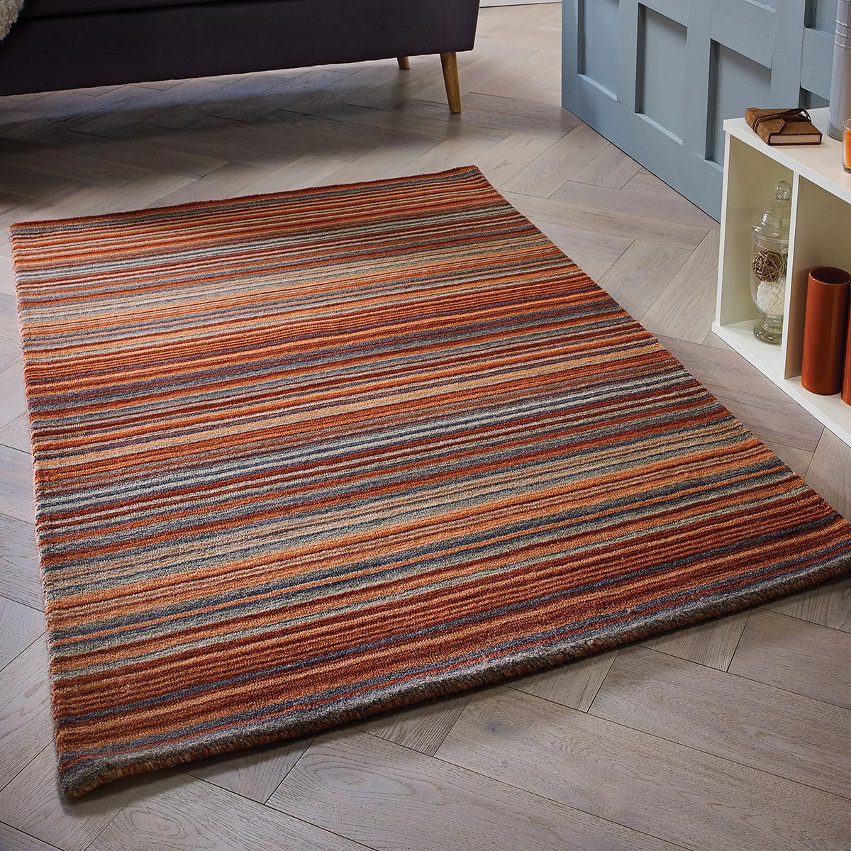 Carter Wool Rug Stripes Rust 1.6m x 2.3m (5ft x 7ft6 approx)
