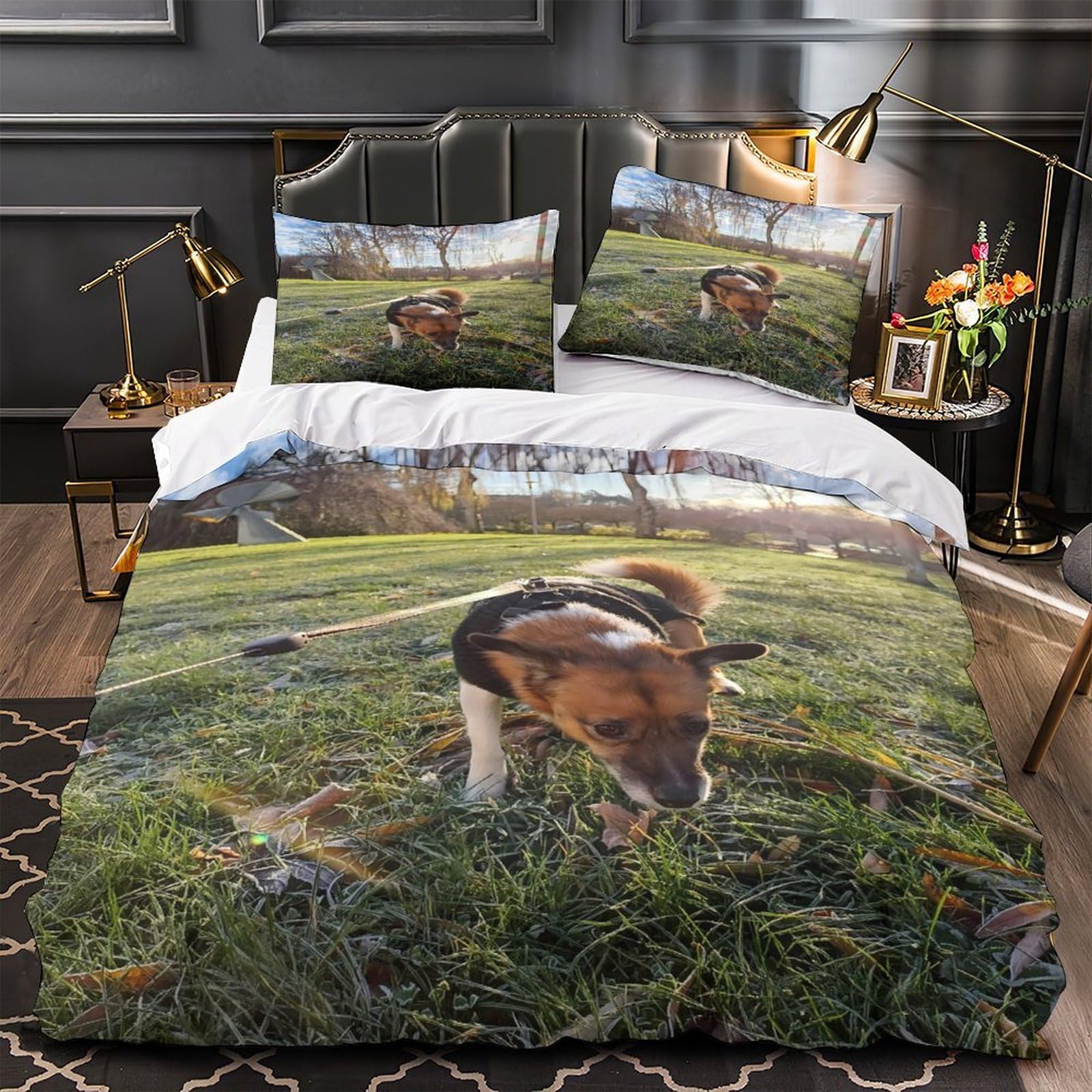 Parure de lit promenade de chien 140x200cm en microfibre avec housse de couette
