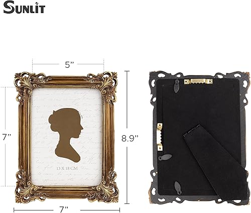 Miniatura 10 de Sunlit Marco de fotos vintage de 5 x 7 pulgadas, marcos de fotos antiguos de lujo con parte frontal de cristal, pantalla de fotos, colgar en la