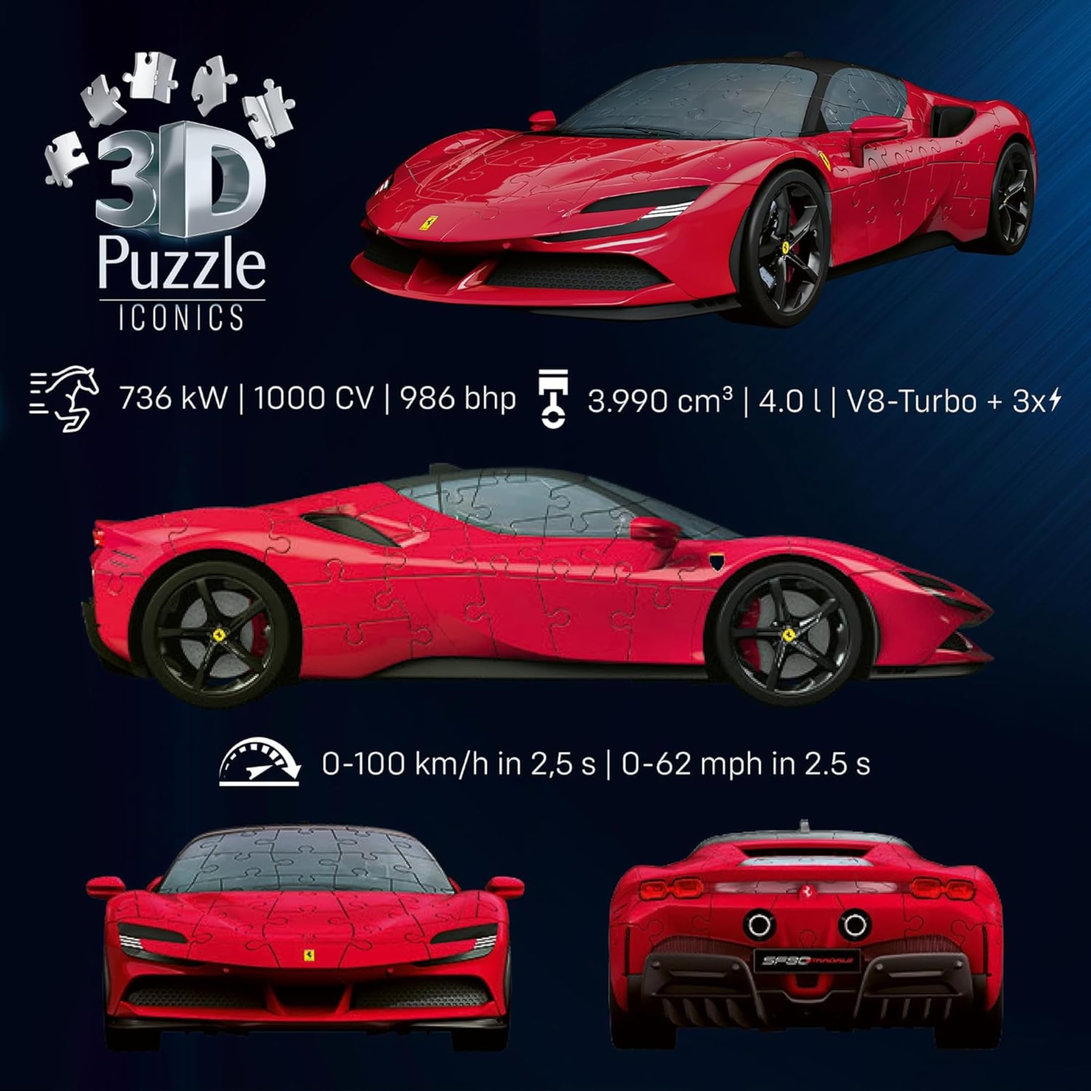 Ravensburger - Puzzle 3D Ferrari SF90 Stradale | Modellismo Da Costruire Adulti | 163 Pezzi | Regalo Bambino 8 Anni e Più | Regalo Adulti | Regalo Natale