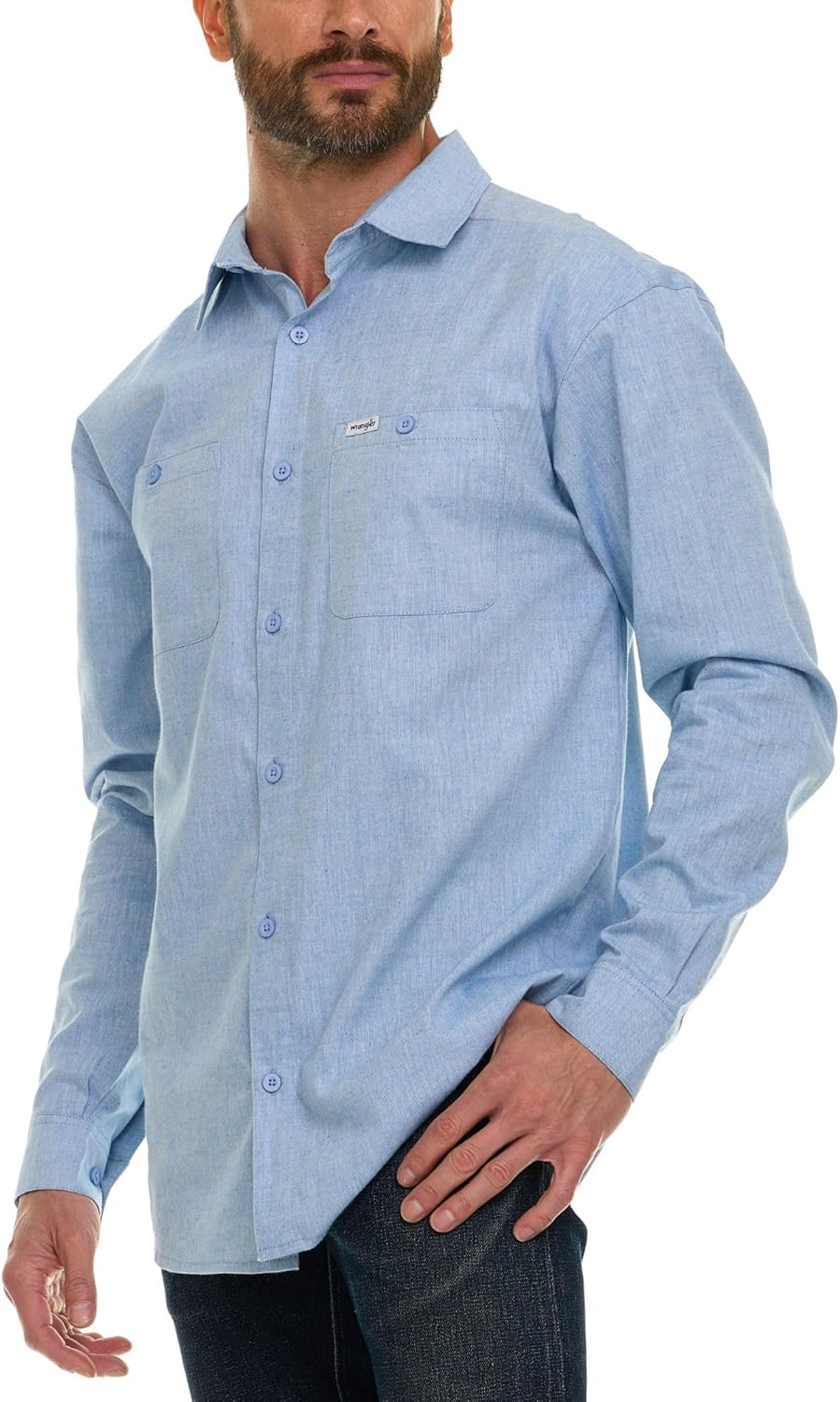 Wrangler Button Up Long Sleeve Shirts for Men Big and Tall, Lightweight Chambray Mens Dress Shirts, Western Shirt - Image 3