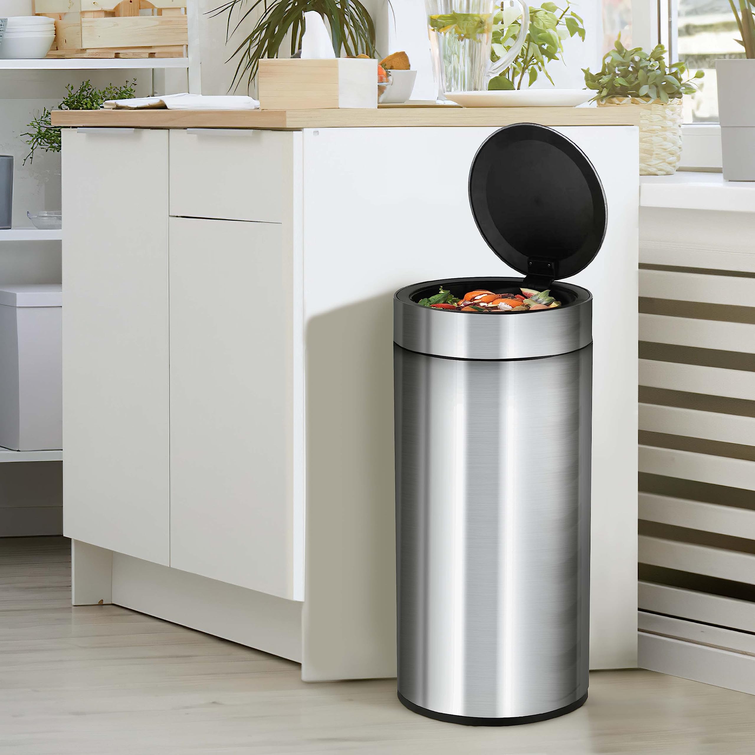 Ribelli Pattumiera in acciaio inox, con sensore, apertura e chiusura automatica, secchio interno per sacchetti della spazzatura, coperchio rimovibile, con indicatore LED, grigio opaco