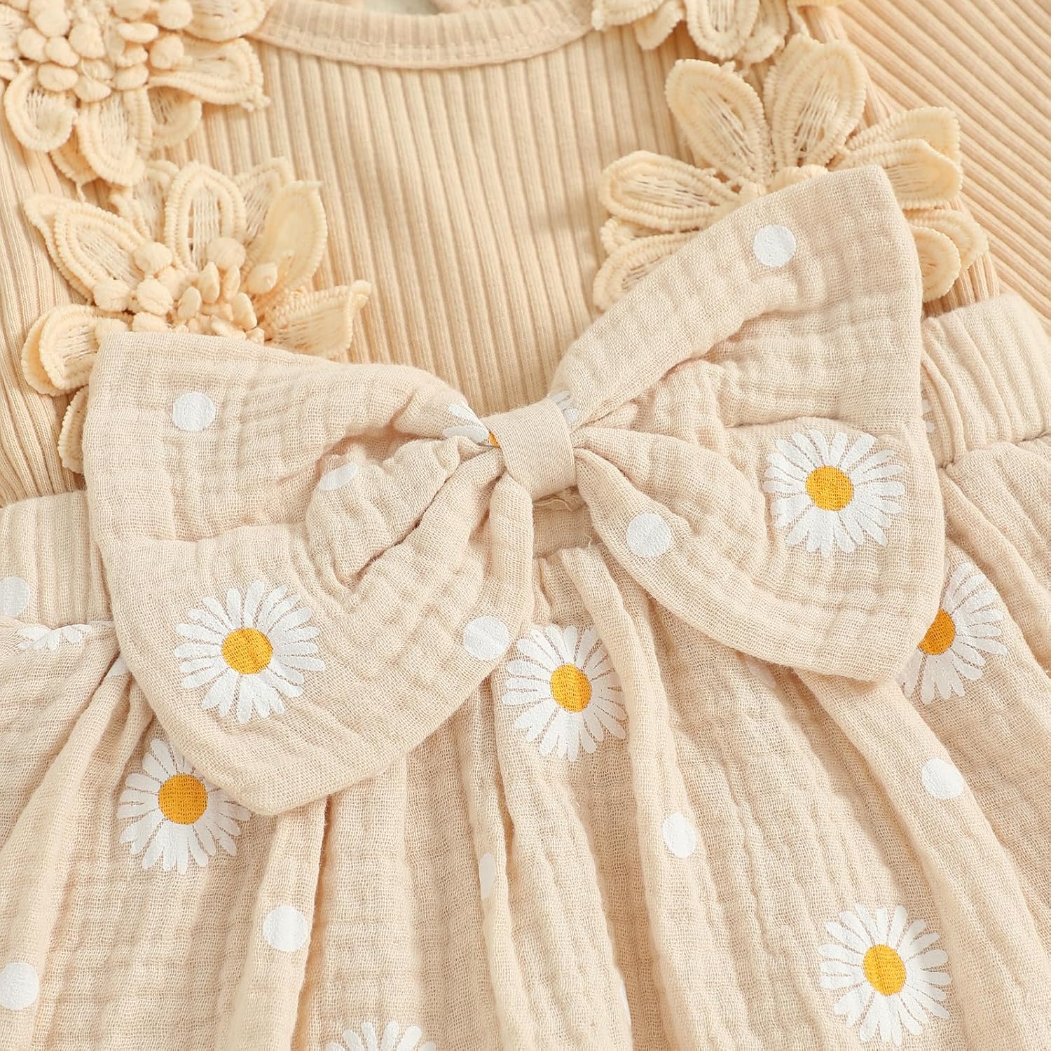 Newborn Infant Baby Girl Winter Clothes Knit Long Sleeve Romper Dress Daisy Floral Onesie + Headband 2Pcs - Image 5