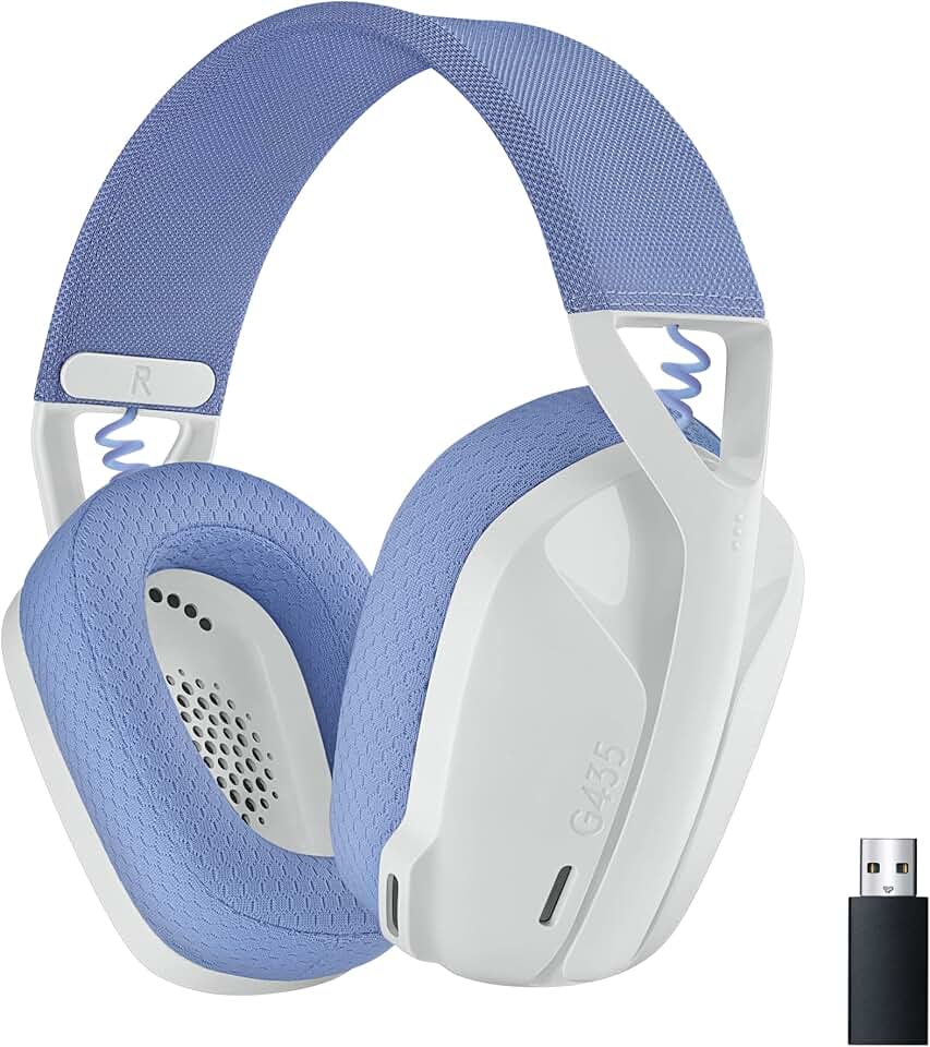 Headset Gamer Sem Fio Logitech G435 LIGHTSPEED, Conexão USB e Bluetooth, Design Leve e Confortável, Microfone Embutido, Bateria de até 18h - Compatível com Dolby Atmos, PC, PS4, PS5, Mobile – Branco