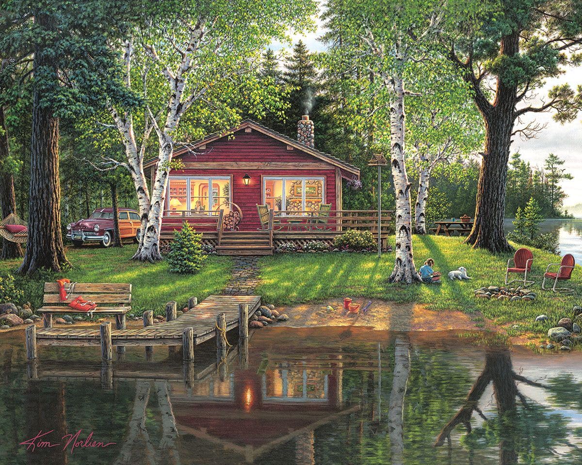 White Mountain Puzzles Simpler Times 1000 Piece Jigsaw Scenic Lake House