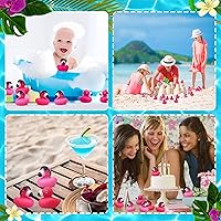 Vista 6 de Juego de 12 patos de goma de color rosa intenso a granel, juguetes de baño para baby shower, fiesta de cumpleaños, premios en el aula