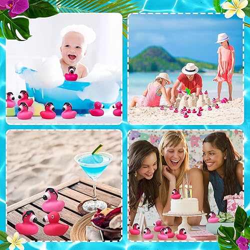 Miniatura 6 de Juego de 12 patos de goma de color rosa intenso a granel, juguetes de baño para baby shower, fiesta de cumpleaños, premios en el aula