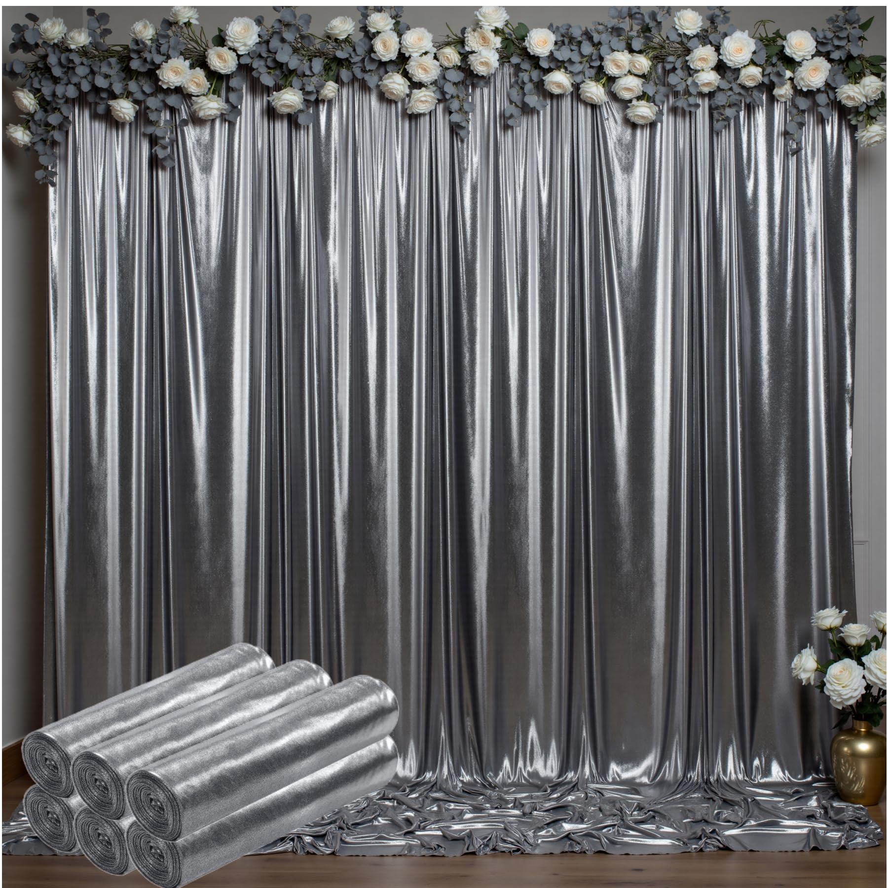 Outpain Lot de 6 panneaux de rideaux épais à paillettes noires et infroissables pour photographie de mariage - 9 x 3 m - Noir et noir