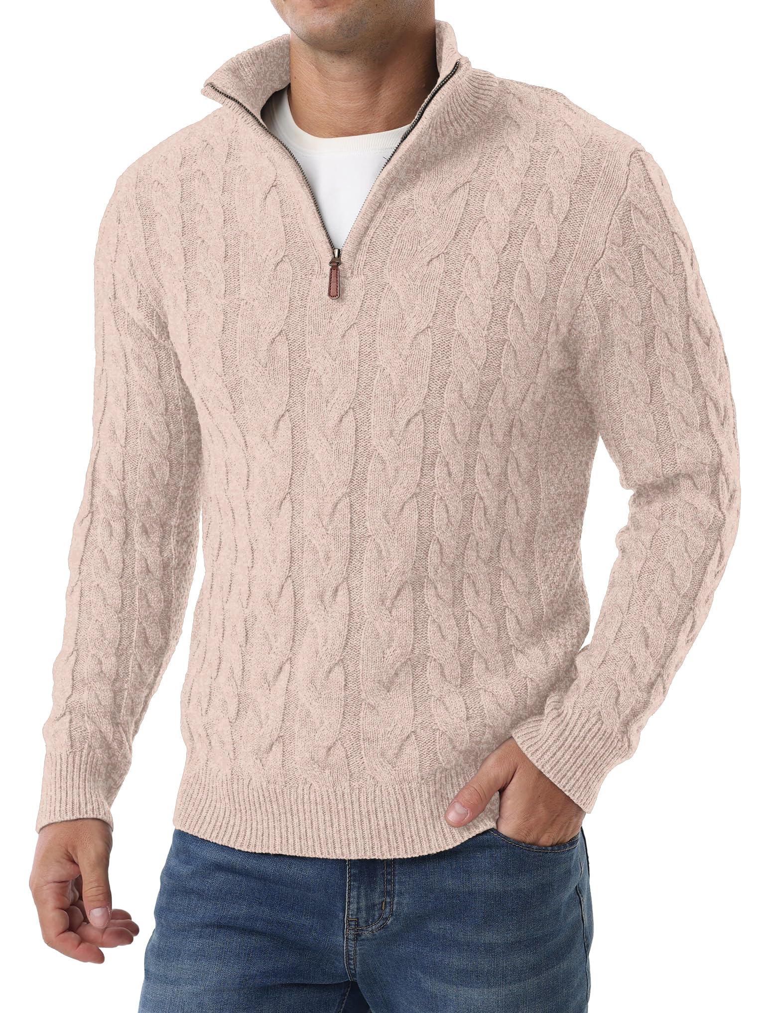 QIXING Jersey de punto para hombre Troyer de punto grueso, con cremallera y cuello alto, con cremallera
