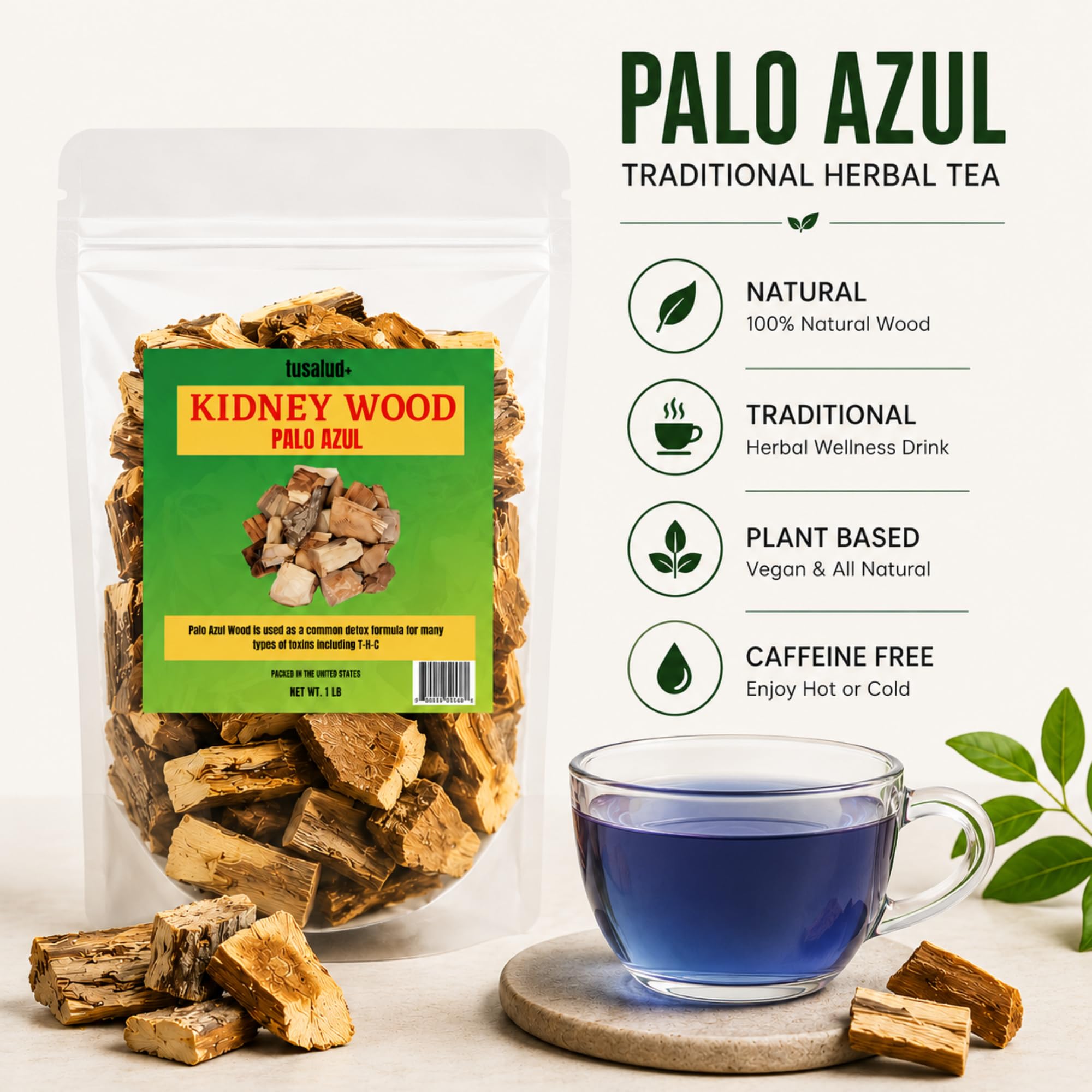 Tu Salud Plus - Madera de riñón 1 libra - Palo Azul - Cyclolepis Genistoides - Blue Stick Teatox