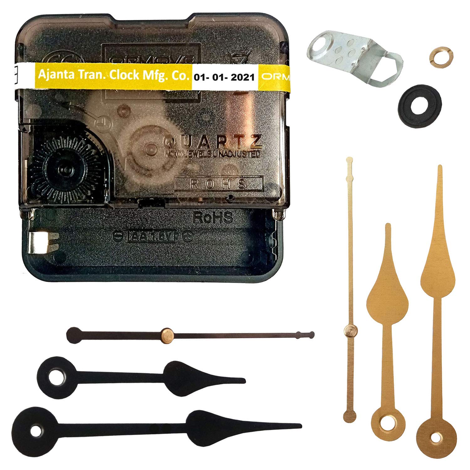 IndianEcraft Ajanta Mfg. Quartz Plastic Body Slow Sound Ticking Movement Machine for Wall Clock with Set of 2 Needles (Golden, Black)-image-35