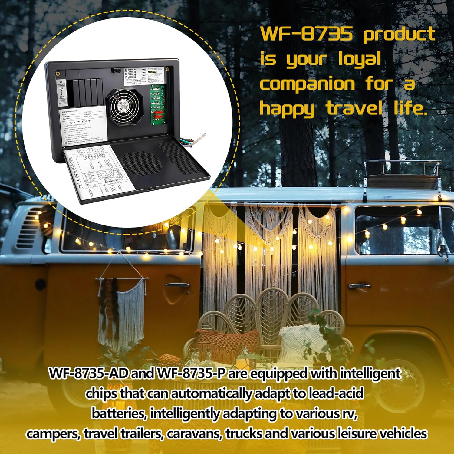 WF 8735 AD, WF 8735 P, 30Amp RV Power Converter, Intelligent Detect of Lead Acid, Lithium, 3 Level Charging, 30/35 Amp DC Output, Fit for RV, Campers, Travel Trailers, Caravans, 5 Year Warranty