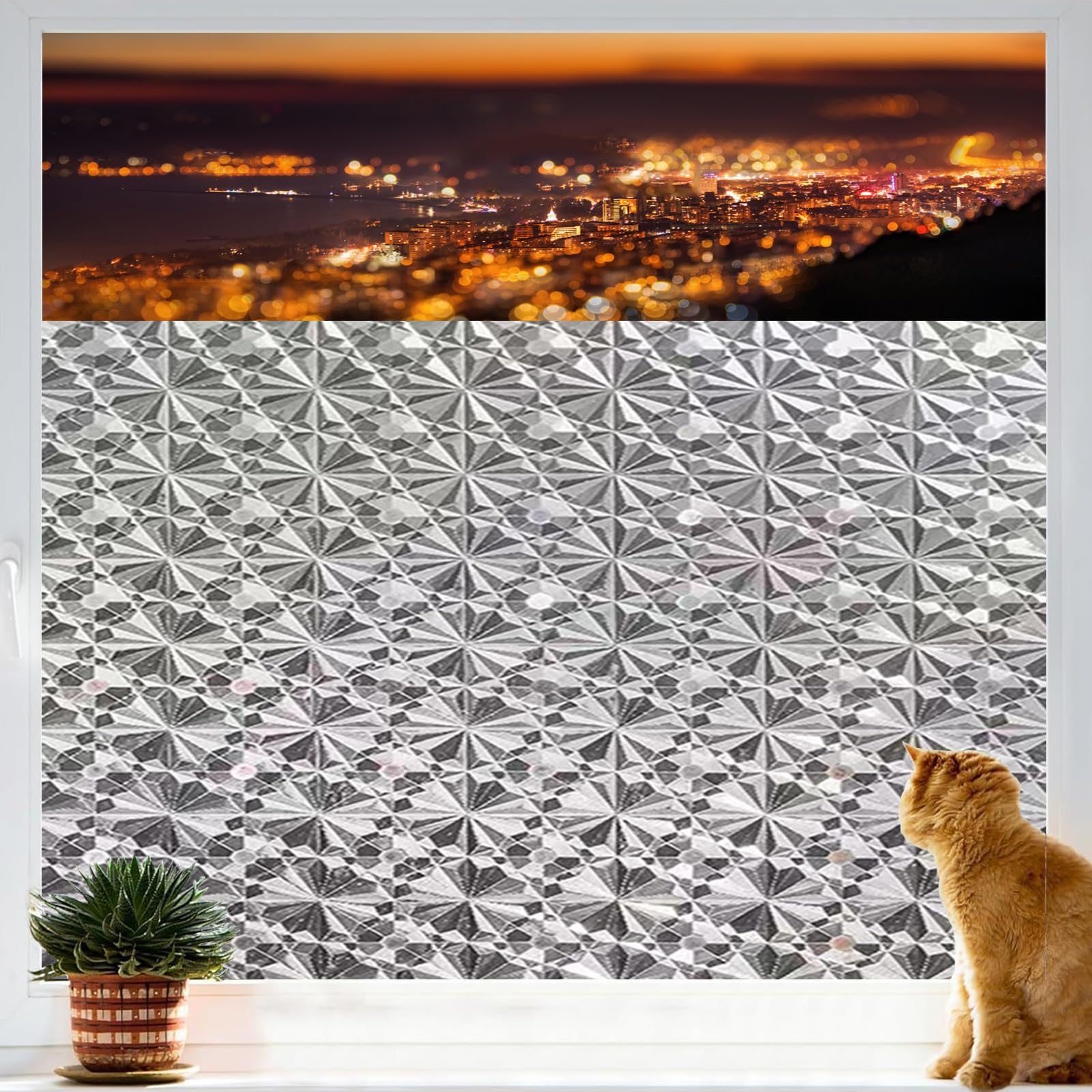 Film Fenêtre Anti Regard Occultant 70x250 cm Grille De Cristal pour Chambre