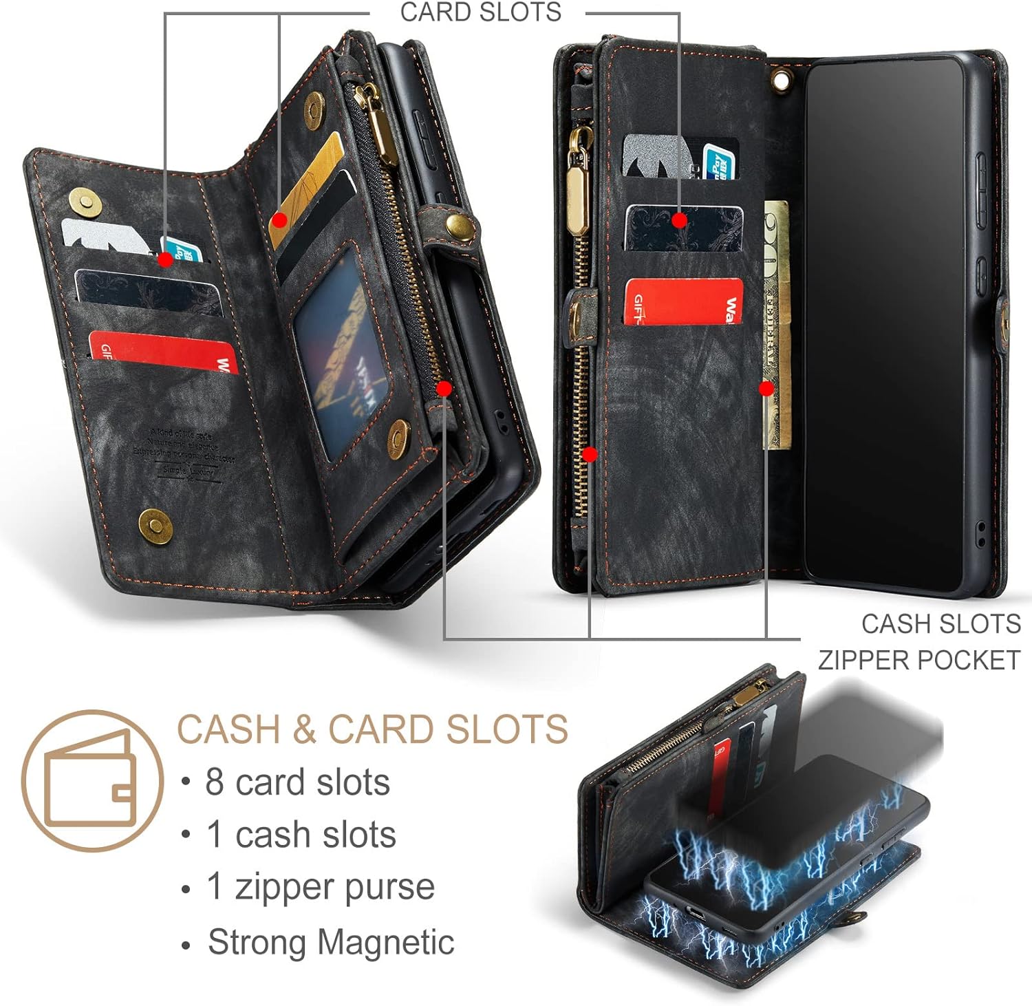 Asuwish Phone Case for Samsung Galaxy S21 Ultra Glaxay S21ultra 5G Zipper Wallet Cover with Tempered Glass Screen Protector and Flip Card Holder Cell Accessories Gaxaly 21S S 21 21ultra G5 Women Black