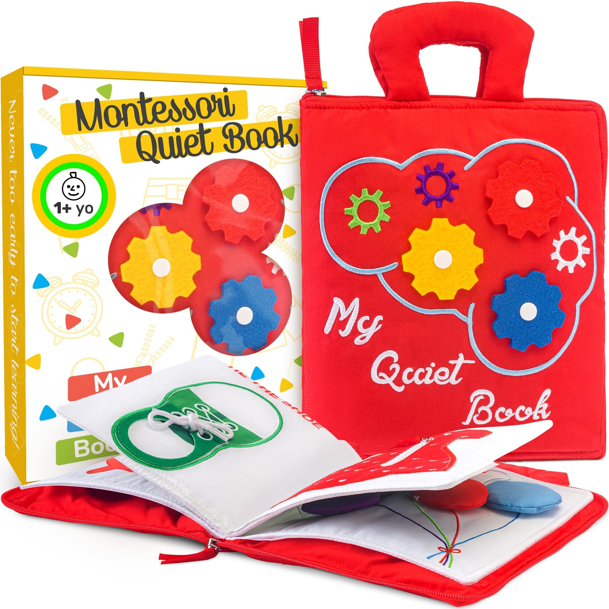 deMoca Quiet Book Interactive Activity Book for Your Toddlers Early-Learning Sensory and Fine Motor Skills + Zipper Washing Bag + eBook on Raising Your Child The Right Way