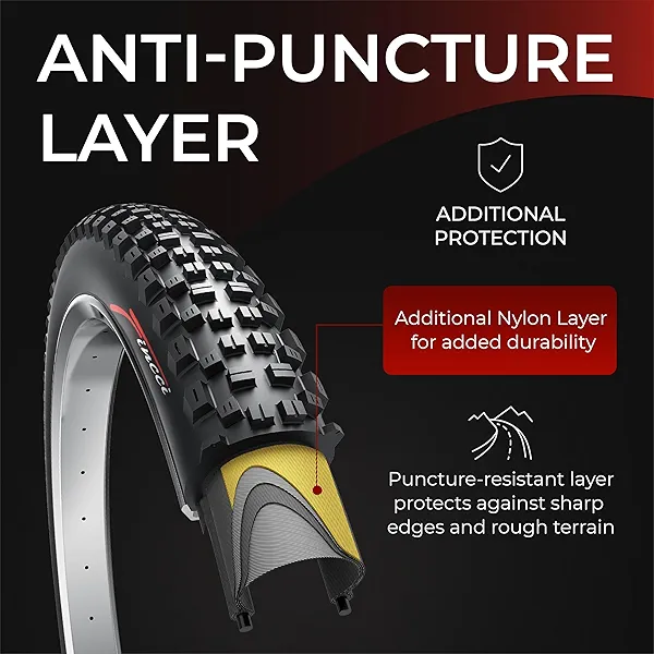 Fincci Pair 27.5 x 2.25 Bike Tires - Foldable Kevlar 27.5 Mountain Bike Tires with 1mm Nylon Puncture Resistant - Black 27.5" 57-584 Fast Rolling Tread for Electric, Folding, MTB Hybrid Bikes 60 TPI