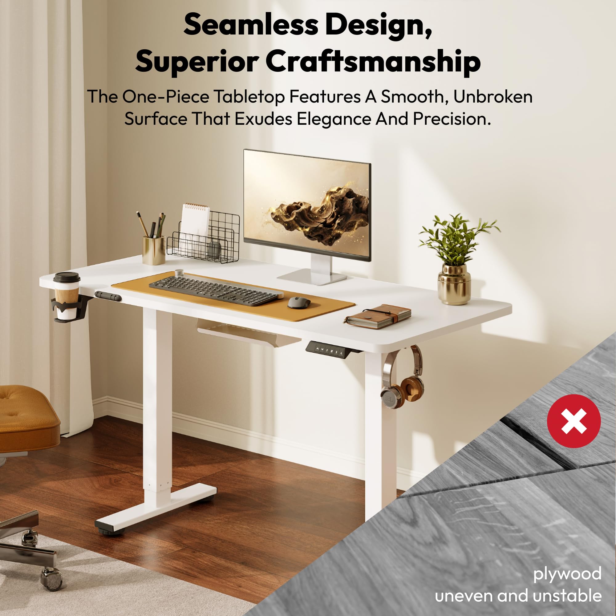 SANODESK Höhenverstellbarer Schreibtisch 110×54 cm Kompakter Standing Desk mit Anti-Kollisions-Schutz Weiß