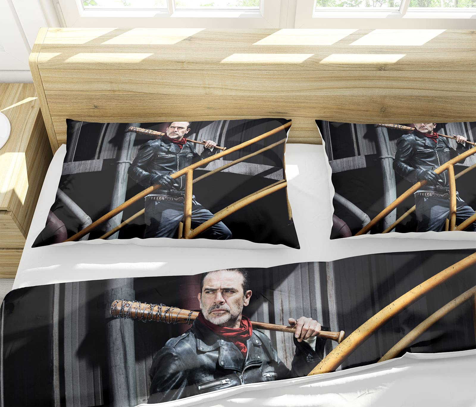 ANSSON Negan Dekbedovertrekset, TWD dekbedovertrek voor volwassenen, zacht pluizig microvezel beddengoed met 2 kussenslopen (135 x 200 cm 80 x 80 cm x 2, Negan5