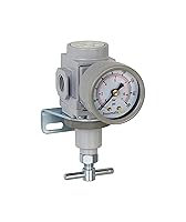 Vista 9 de Regulador de presión de aire comprimido PneumaticPlus SAR300T-N03BG, 3/8 pulgadas NPT, mango en forma de T, manómetro y soporte