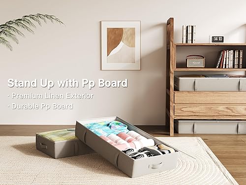 Miniatura 32 de Paquete de 2 contenedores de almacenamiento debajo de la cama, 4.5 pulgadas de alto perfil bajo debajo de la cama, organizador de almacenamiento