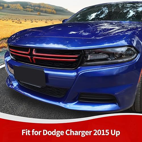 Miniatura 4 de RT-TCZ Para Cargador Parrilla Delantera Insertos Trim Cubierta Rojo para Dodge Charger 2015 up Rojo Exterior Accesorios 4 unids