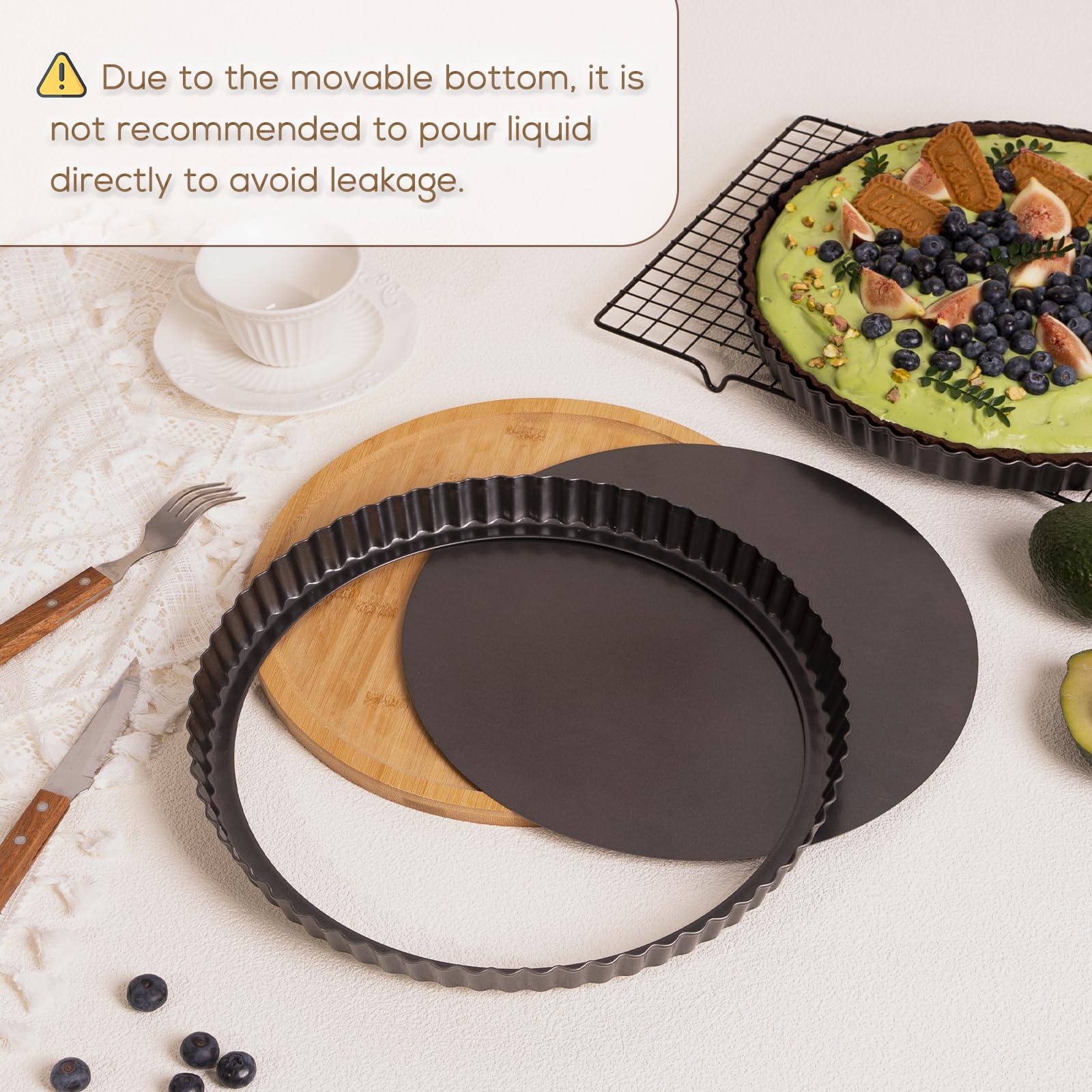 Teglia Rotonda per Torte con Fondo Scanalato, 32 cm, per Quiche con Base Allentata, Antiaderente, per Crostate di Cottura, Quiche, Tortiera, Quiche, Acciaio al Carbonio, Grigio Scuro