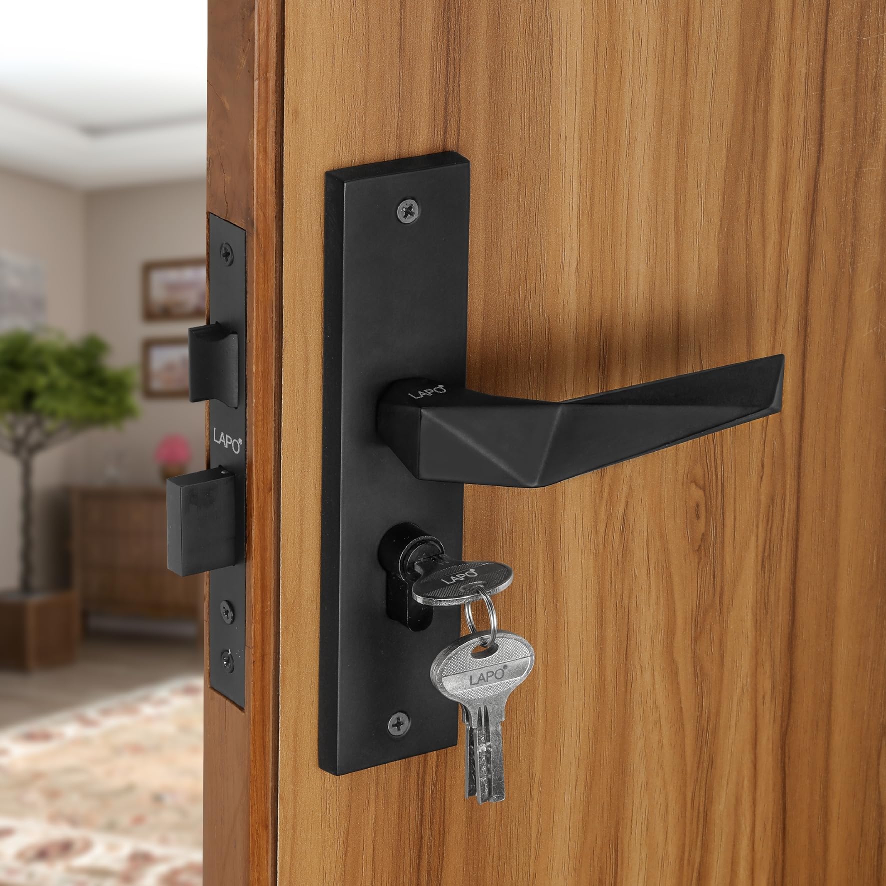 LAPO Heavy Duty Mortise Lock Set โ Main Door Handle Lock with 60mm Cylinder, 45x45mm Lock Body, Key Lock for Home, Office, Hotel, Bedroom (Black Finish, 3 Years Warranty) Cy-126