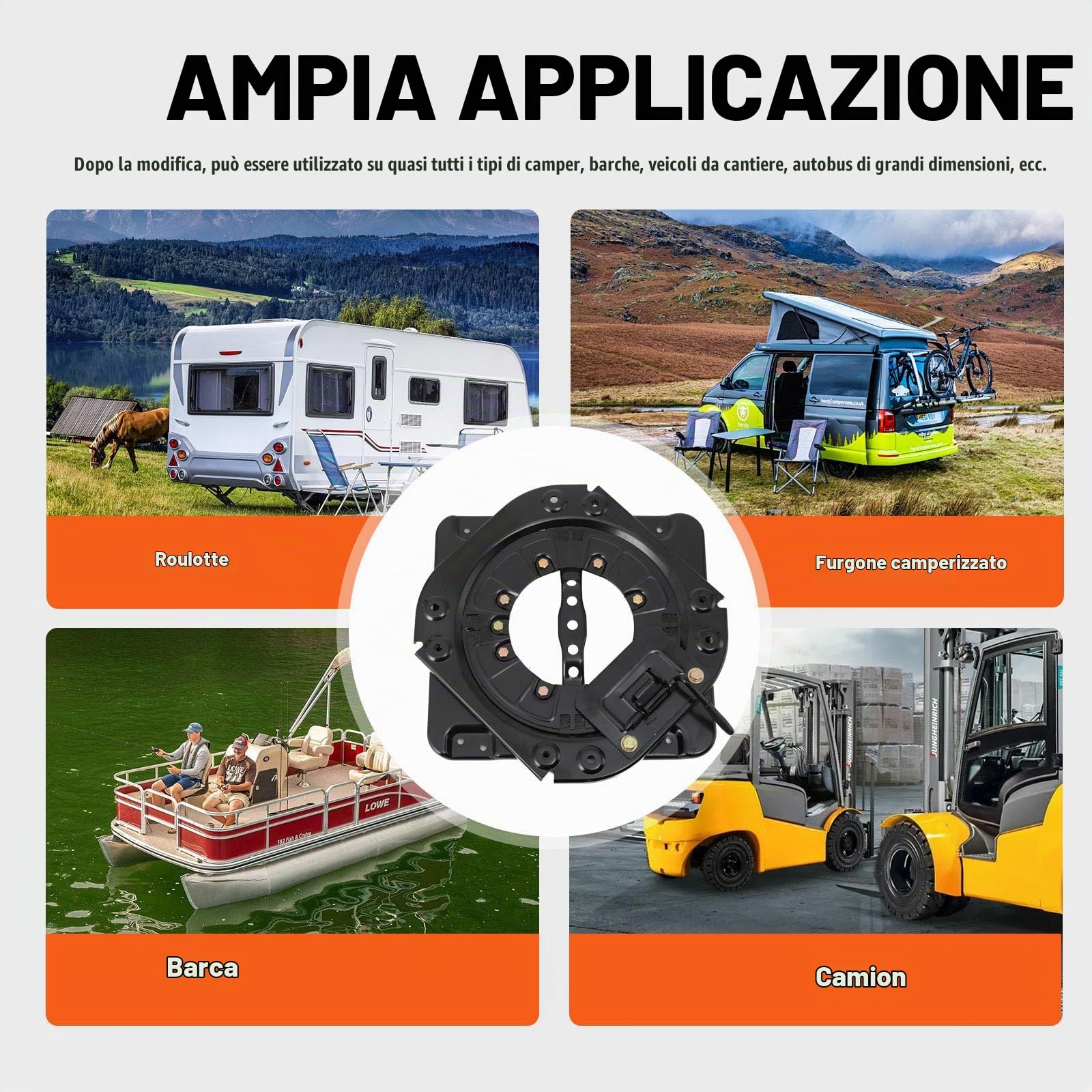Base Girevole per Sedile Console Girevole a 360°, Base del Sedile Girevole per Auto Sedile per Impieghi Gravosi Base, 130 kg Carico Universale per Furgoni, Camper e Autobus