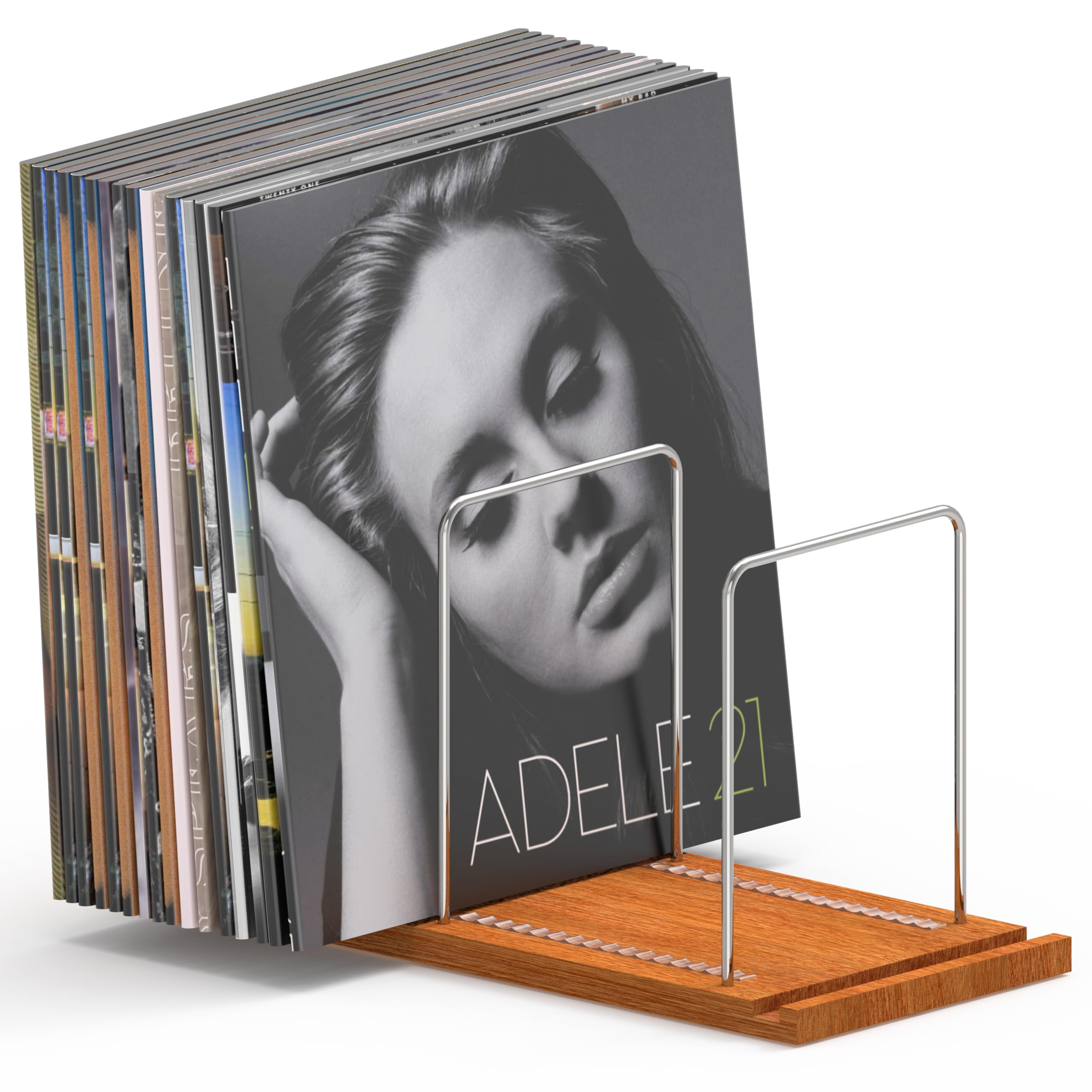 KORRTFID Vinyl Record Storage Holder Stand for 70 LPs, Solid Sapele Wood Vinyl Record Display with Now Playing Stand, Albums Holder for Albums Storage