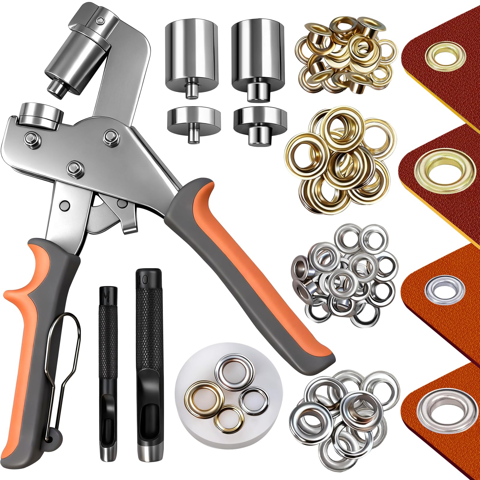 Kit de œillets avec poinçons de 6 mm et 10 mm, 500 pièces d'œillets en métal, ensemble d'outils de presse à rivets à pinces à œillets très résistant pour bâches, artisanat en cuir, tissus