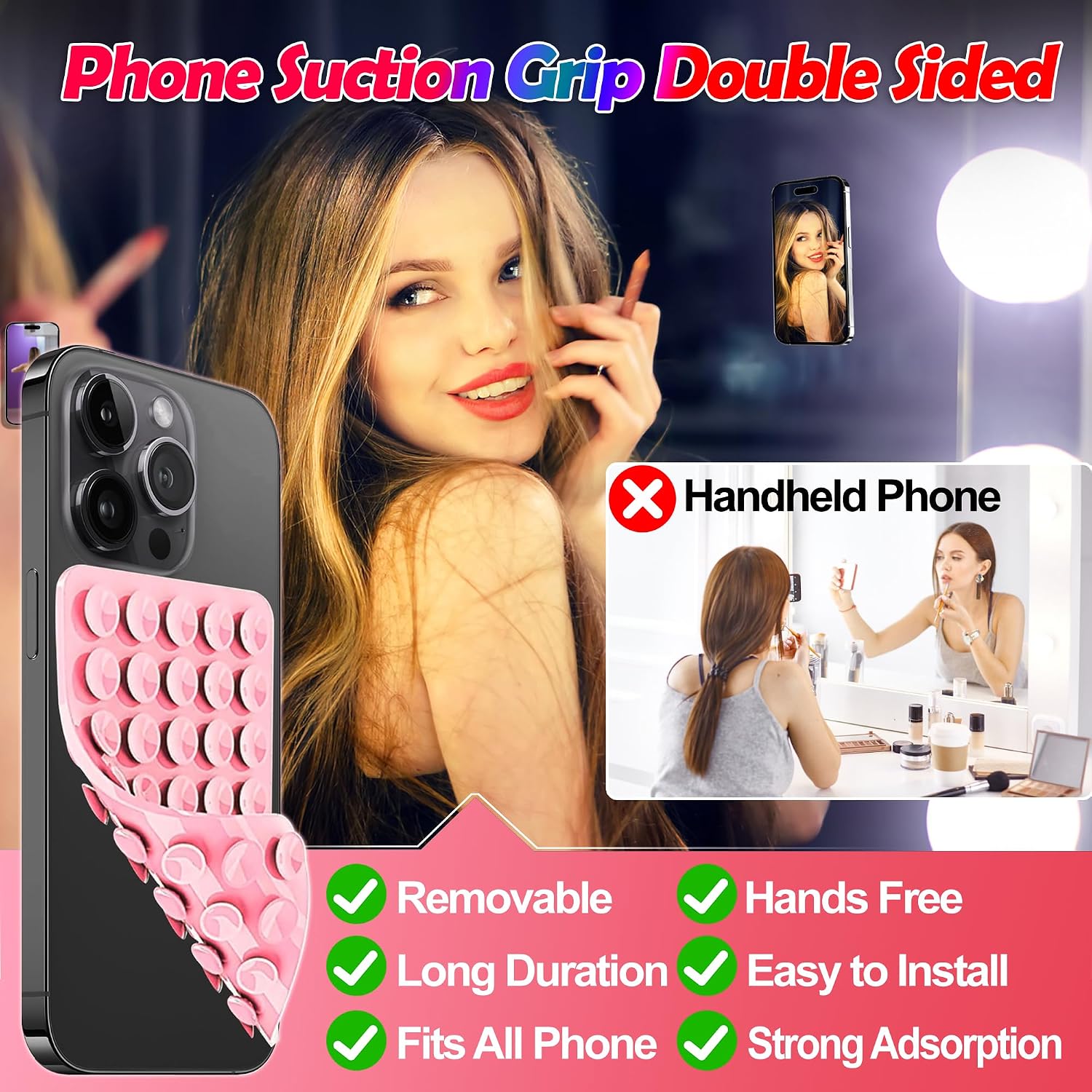 Silicone Suction Cup Phone Case Mount Double Sided, Phone Accessories Hands-Free Sticky Phone Grip for Selfies and Videos, Anti-Slip Phone Suction Grip for iPhone and Android (2pcs-Black) image 2