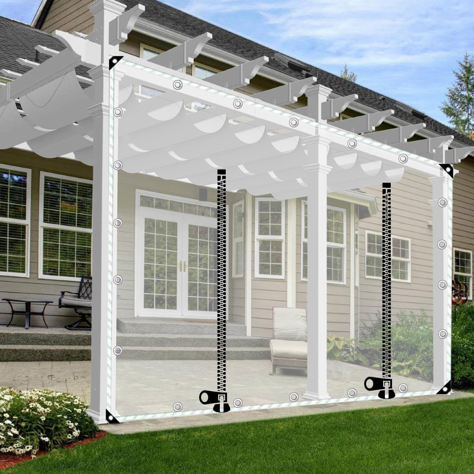 Telone Trasparente In PVC 0,5 Mm Con Cerniera E Occhielli – Per Pergola, Gazebo E Portico, Personalizzabile