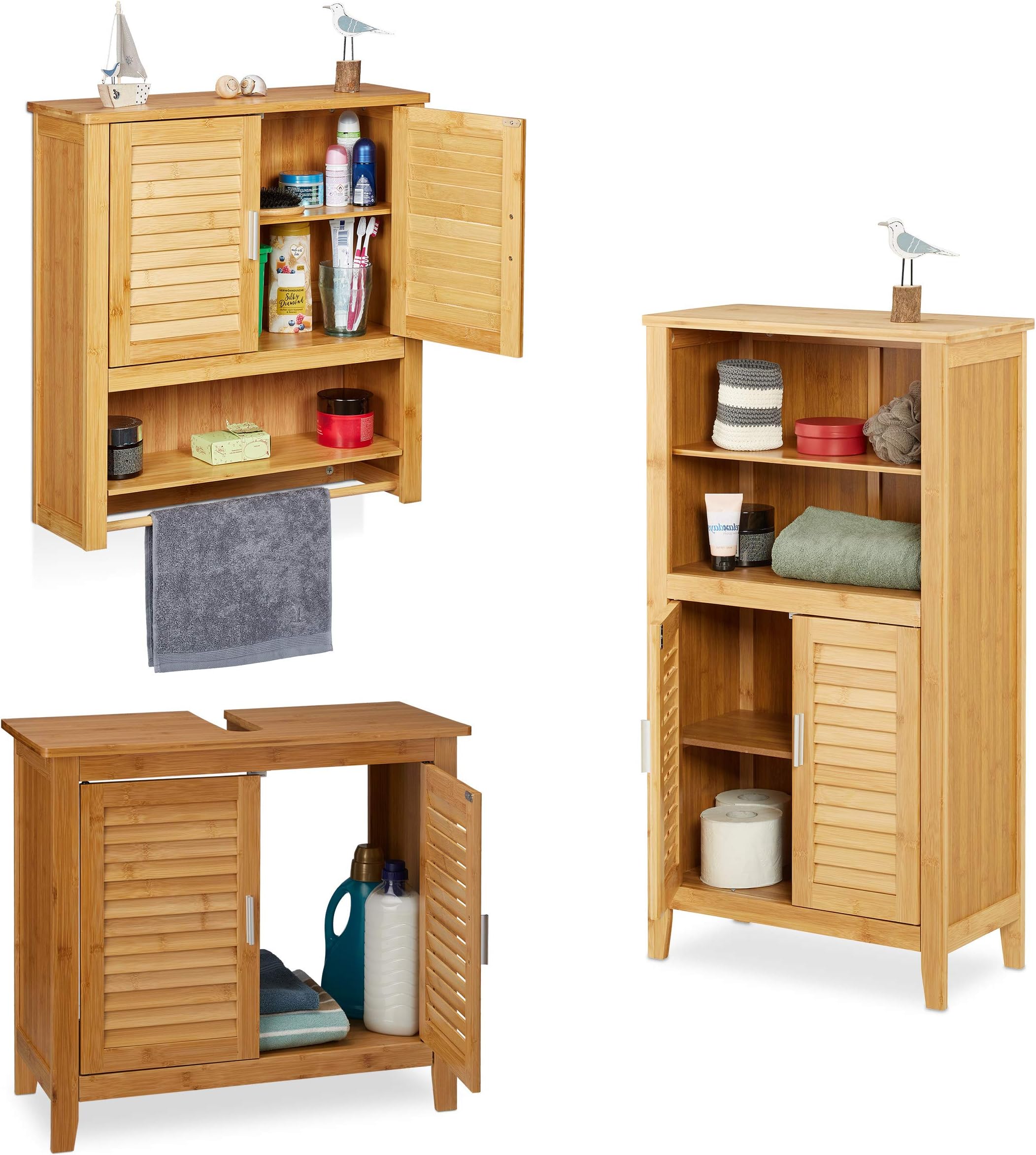 Relaxdays 3 TLG Badeinrichtungs Set LAMELL, Waschbeckenunterschrank