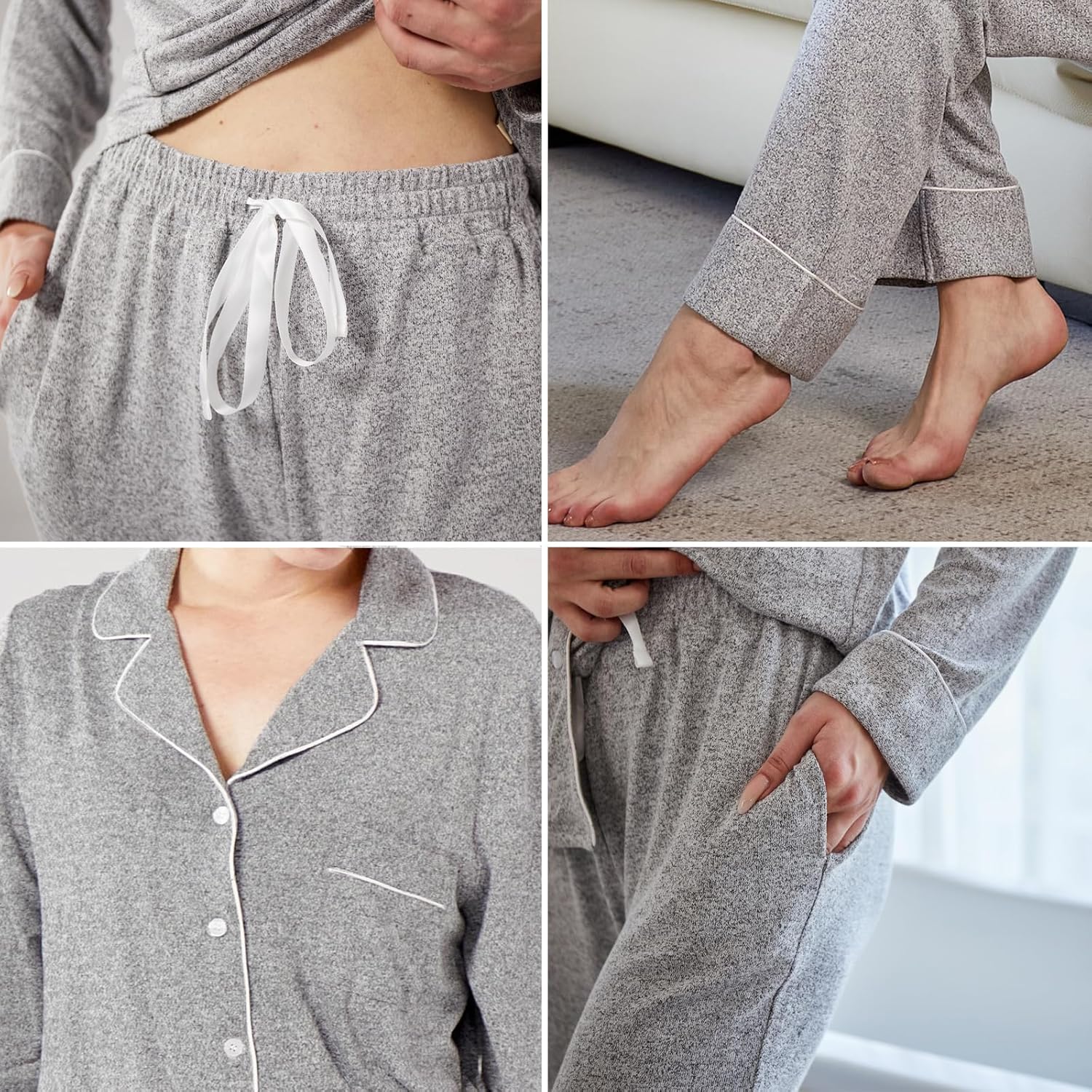 Women's Pajama Set Long Sleeve Button Down Fashion ladies Sleepwear soft Pjs knitted Loungewear Set - Image 5