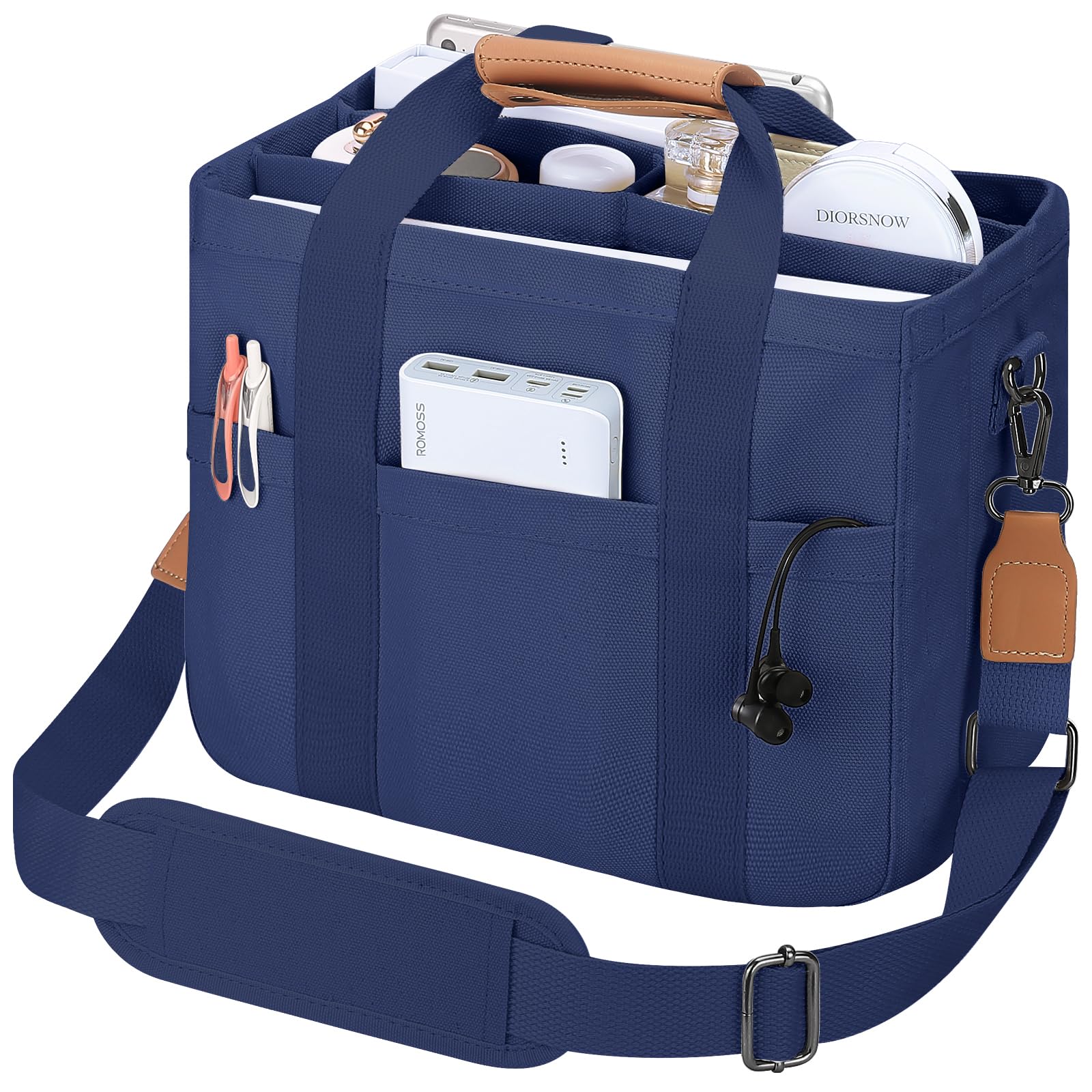 Mossio Large Canvas Tote Bag for Women with Multi Pockets - Laptop Crossbody Shoulder Handbag Everyday Tote with Compartments