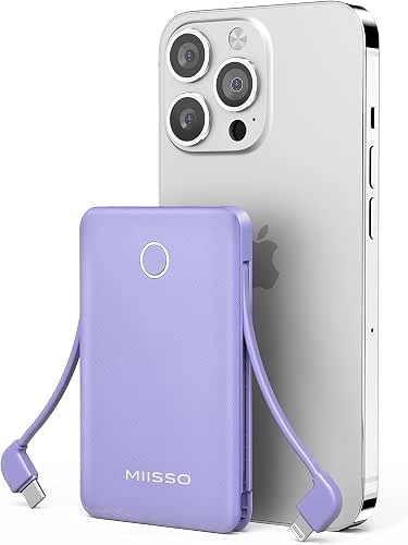 miisso 6000mah Ultra Slim Built in Cables Power Bank, Card