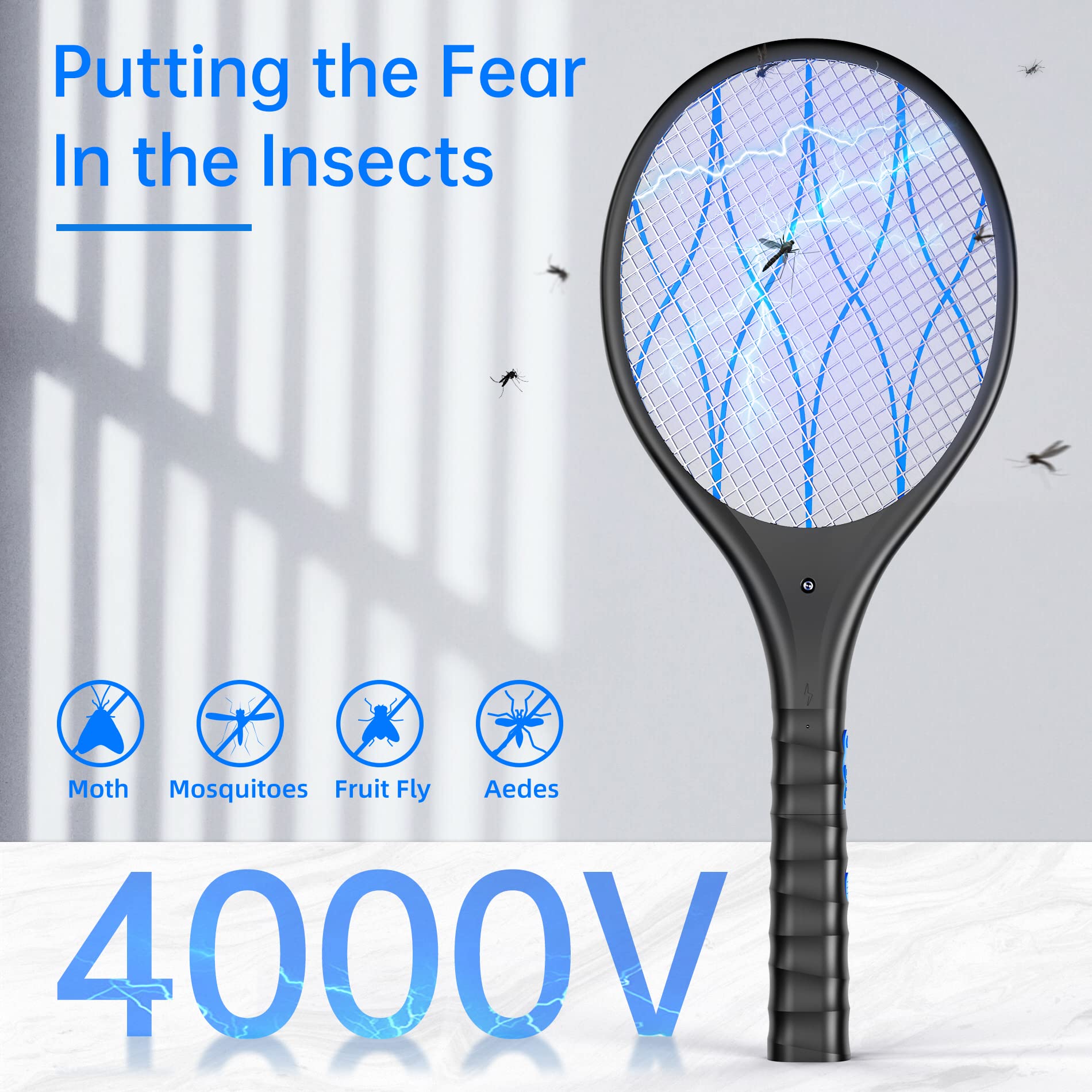 Buy JANMASH Bug Zapper Rechargeable Electric Fly Swatter with 4000V