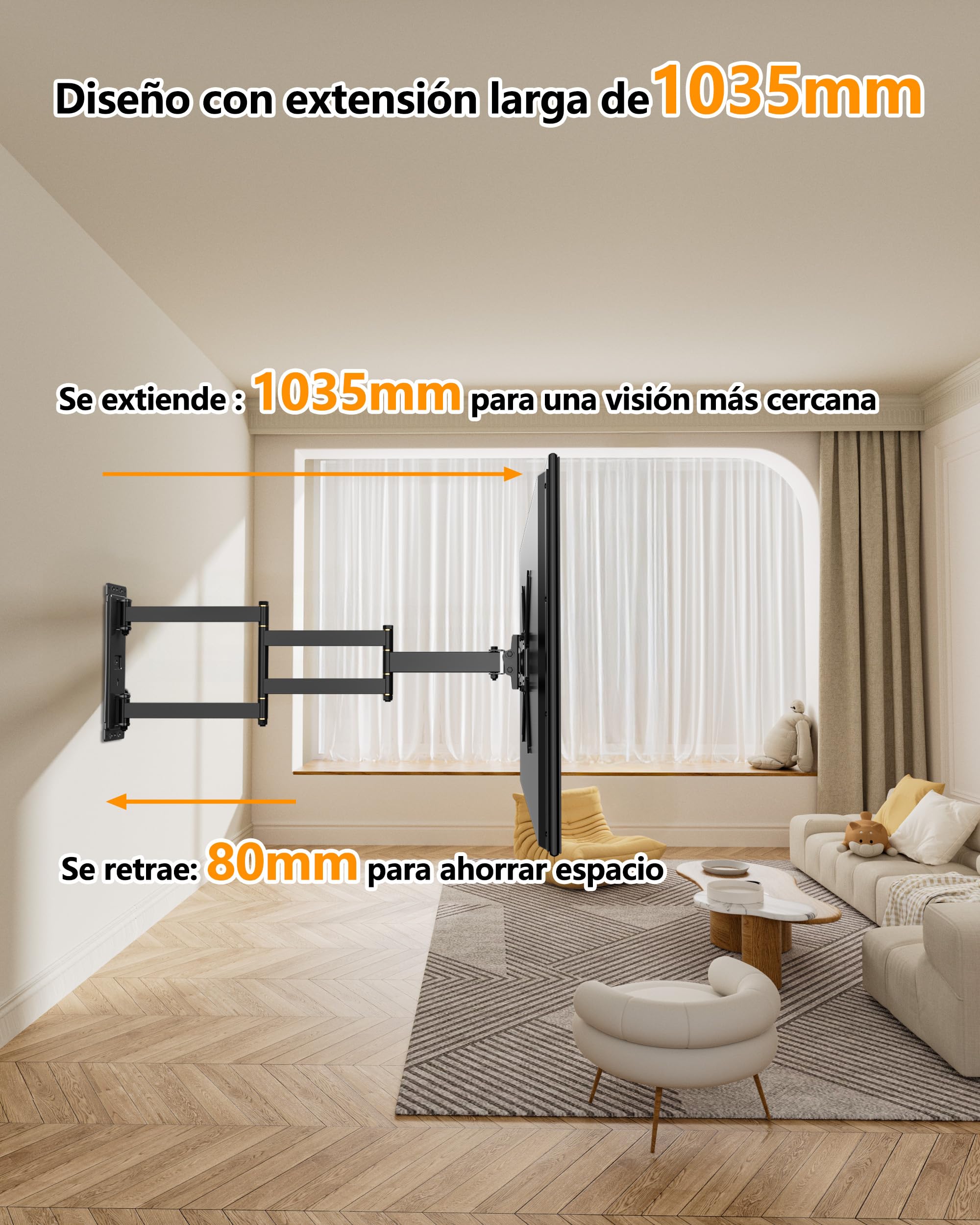 FORGING MOUNT Soporte TV Pared, Brazo Largo de 1035mm para TVs de 17-50 Pulgadas, Soporte Pared TV Articulado Inclinable y Giratorio con 180° Rotación, hasta 30 kg, MAX VESA 300x300mm
