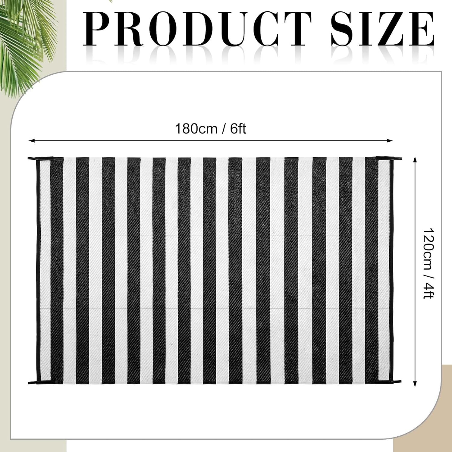 4x6 ft Striped Outdoor Rug Plastic Straw Outdoor Mats Patio Black and White Front Door Rug for Outside Garden Lawn Landscape Balcony Porch
