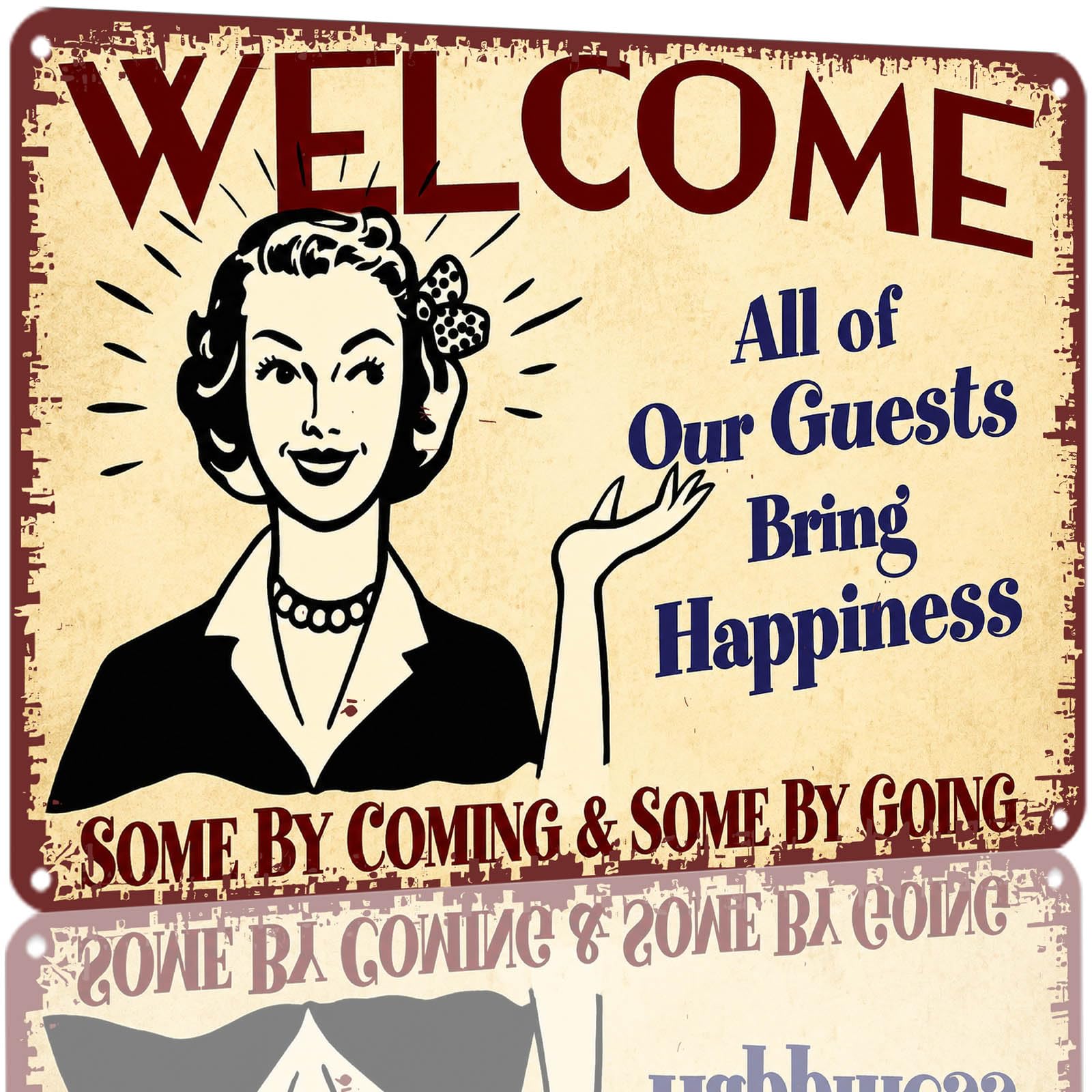 Kwqdozf As Pic 8X12 Inch Aluminum Vintage Welcome Sign All Guests Bring Happiness Funny Re