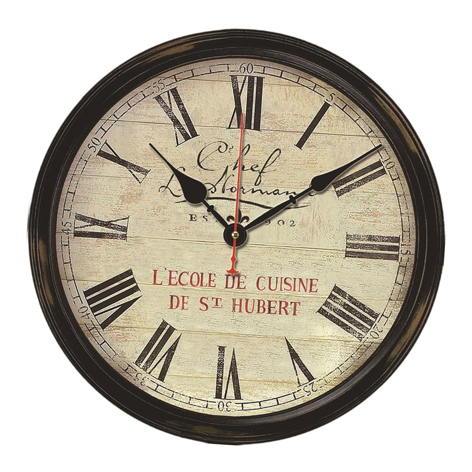 Horloge Murale Ronde à Chiffres Romains Style Vintage Salon Cuisine