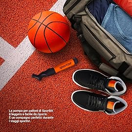 SPORTBIT Ball Pump for Sports Balls - Push & Pull Inflating System - Hand Pump for All Exercise Balls - Volleyball Pump, Basketball Inflator, Football & Soccer Ball Air Pump - Goes with 5 Needles Set