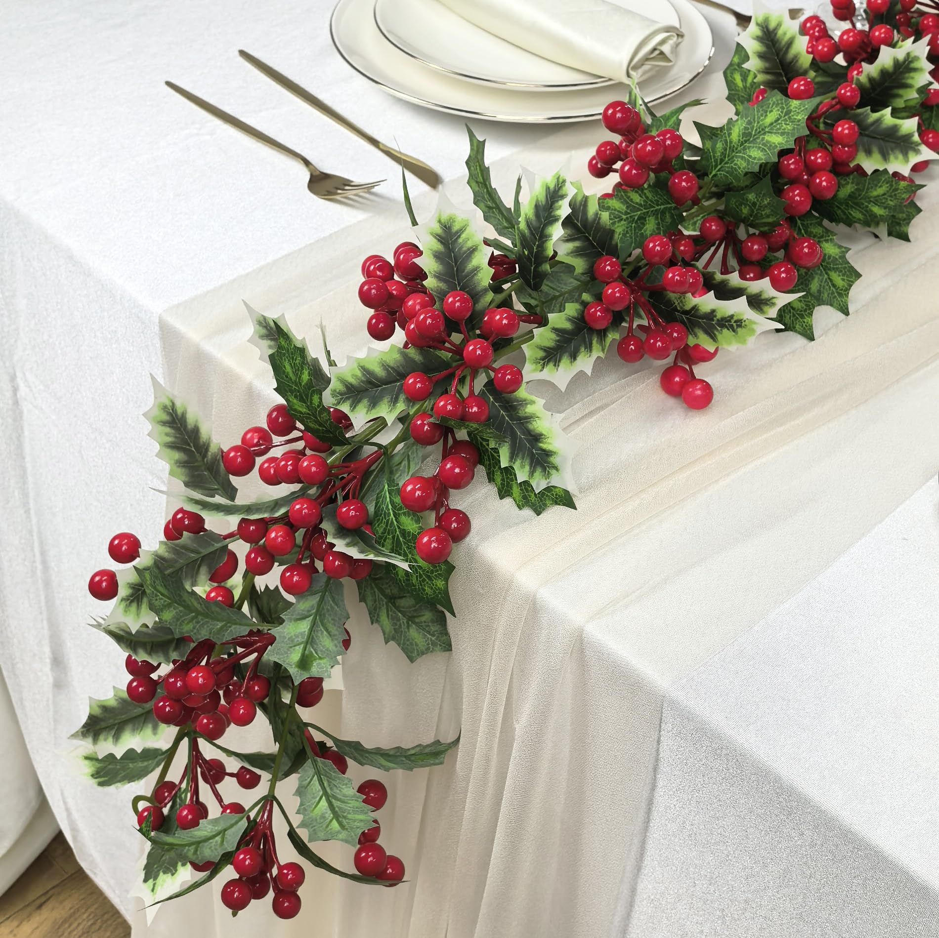 Künstliche Rote Beerengirlande, 175 Cm – Weihnachtsdeko Für Kamin, Treppe & Tisch (5 Stück Set)