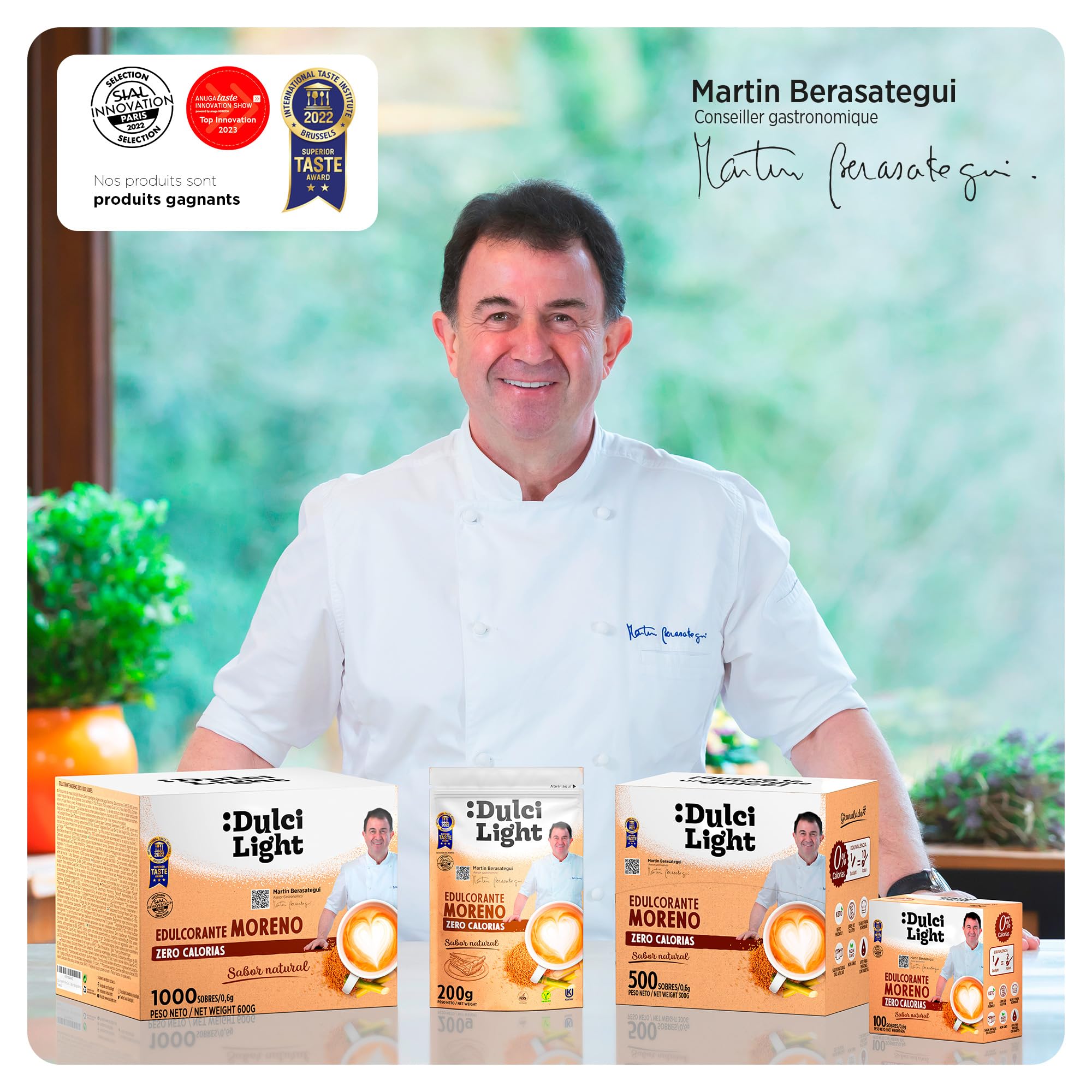 Dulcilight Édulcorant Roux Zero Calorie 1000 Buchettes 1g=10g de Sucre Brun Substitut de Sucre de Canne Muscovado Granulé aux Fibres 100% Saveur Naturelle No OGM Keto Sans Gluten Végétalien
