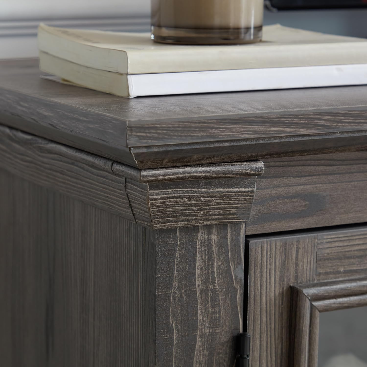 Wood Barn Door Media Television Console Table for TVs Up to 70", Entertainment Center with Large Storage Cabinets, Grey