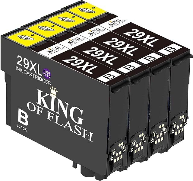 KING OF FLASH Compatible 29XL Ink Cartridge For Epson Expression Home XP-235, XP-245, XP-332, XP-335, XP-342, XP-432, XP-435, XP-442, XP-445, XP-247, XP-345, XP455 High Capacity Ink Cartridges (4 Black)
