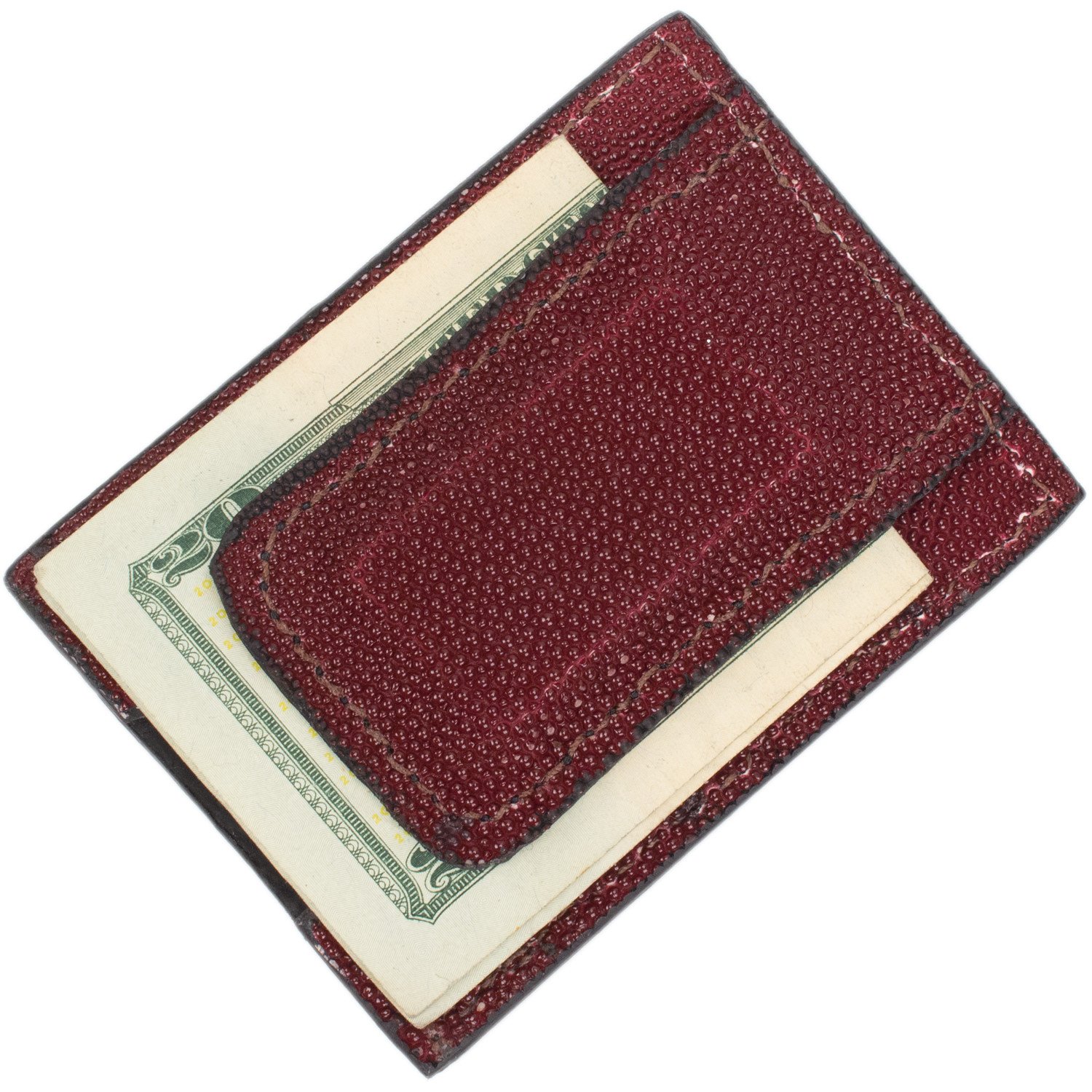 yoder leather company Genuine Stingray Skin Magnetic Money Clip Wallet (3 Card Slots, Burgundy)-picture-19