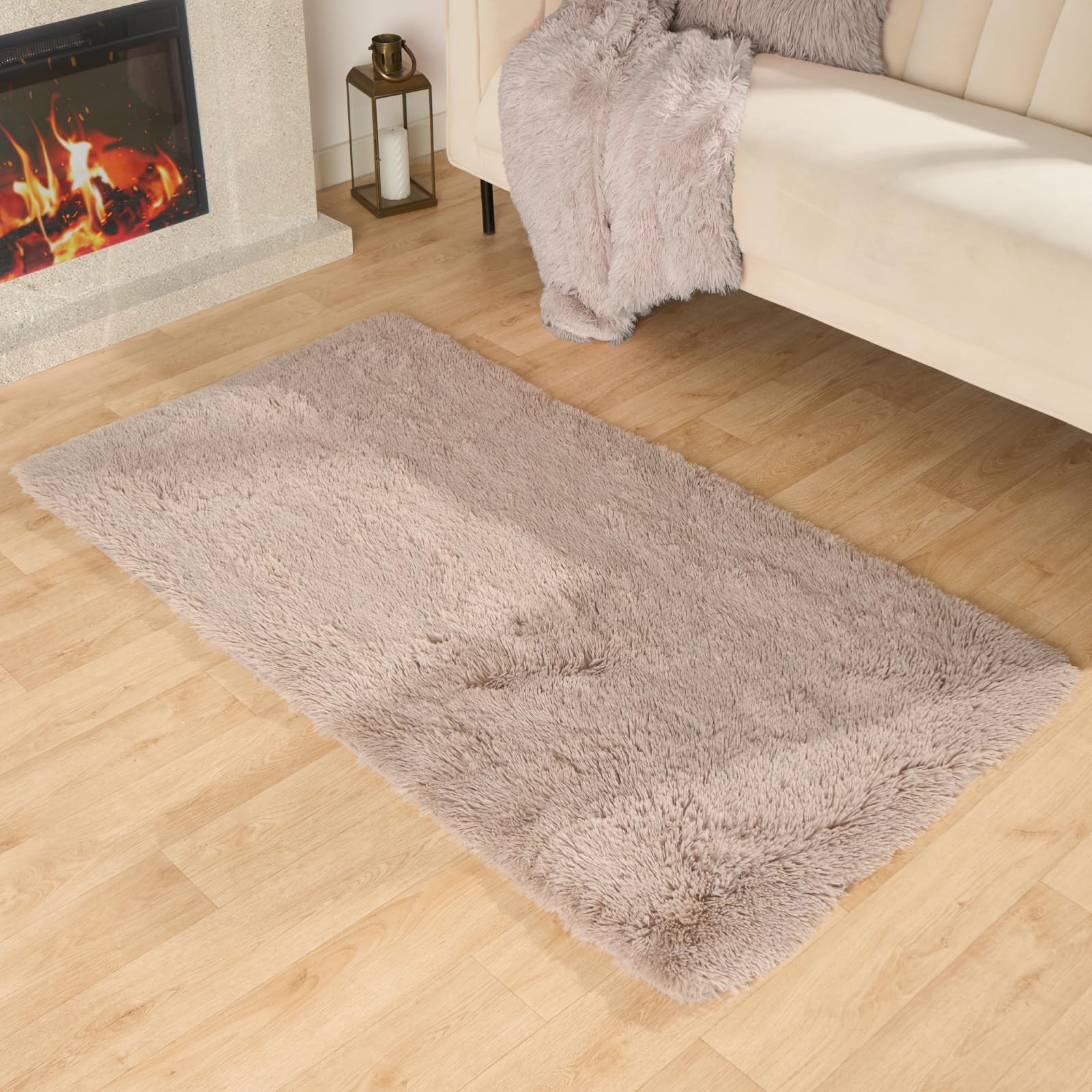 Sienna Natural Beige Rug Living Room 120 x 170cm, Super Soft Anti-Slip Medium Fluffy Rug for Bedroom Modern Shaggy Area Rugs Thick Pile Non-Shedding Floor Carpet