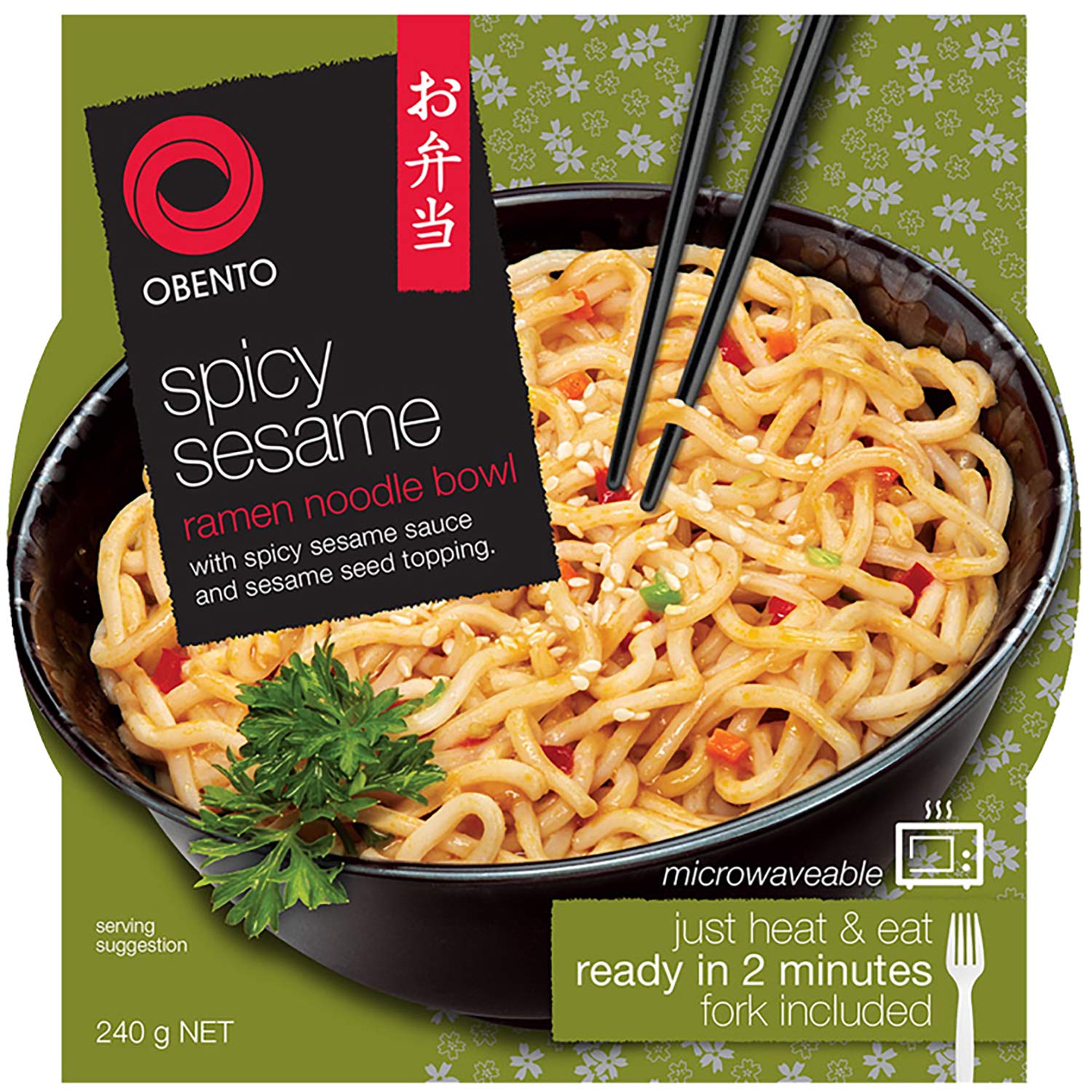 Obento Spicy Sesame Ramen Noodle Bowl, Fertiggericht für die Mikrowelle, 240 g